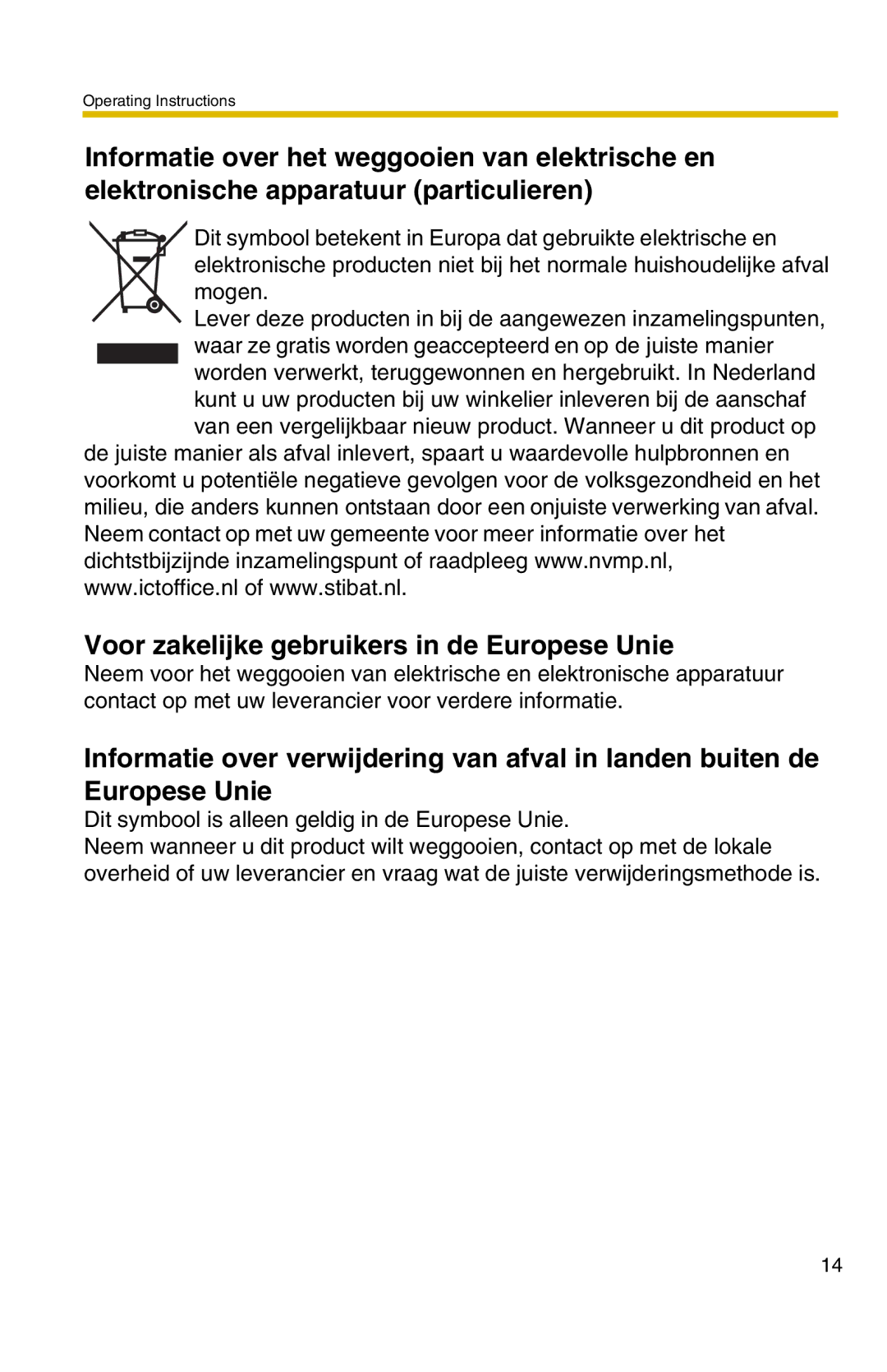 Panasonic BL-C20 operating instructions Voor zakelijke gebruikers in de Europese Unie 