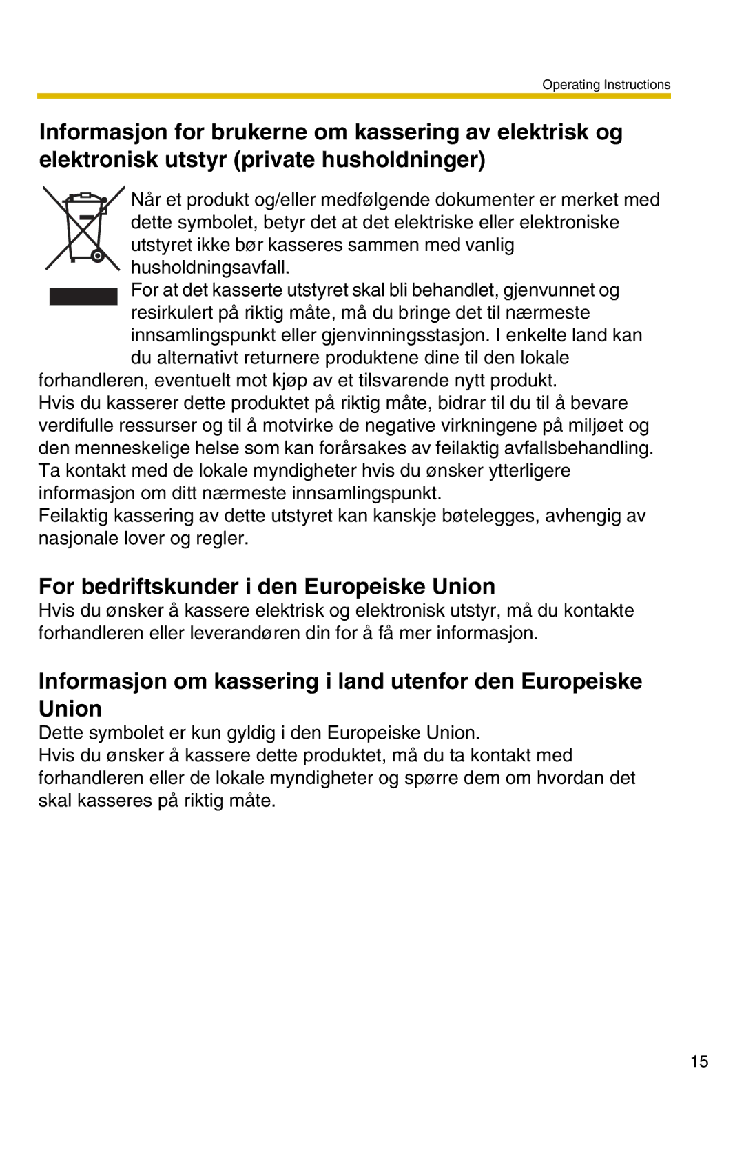 Panasonic BL-C20 For bedriftskunder i den Europeiske Union, Informasjon om kassering i land utenfor den Europeiske Union 