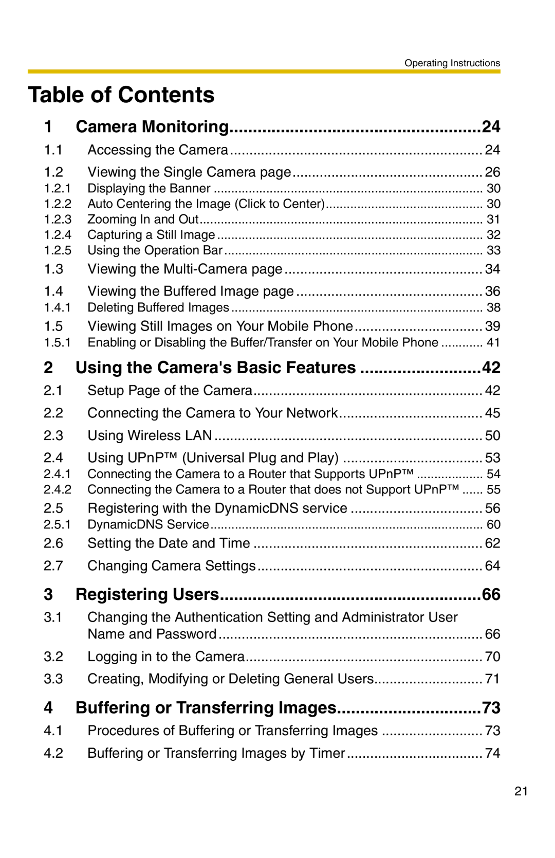 Panasonic BL-C20 operating instructions Table of Contents 