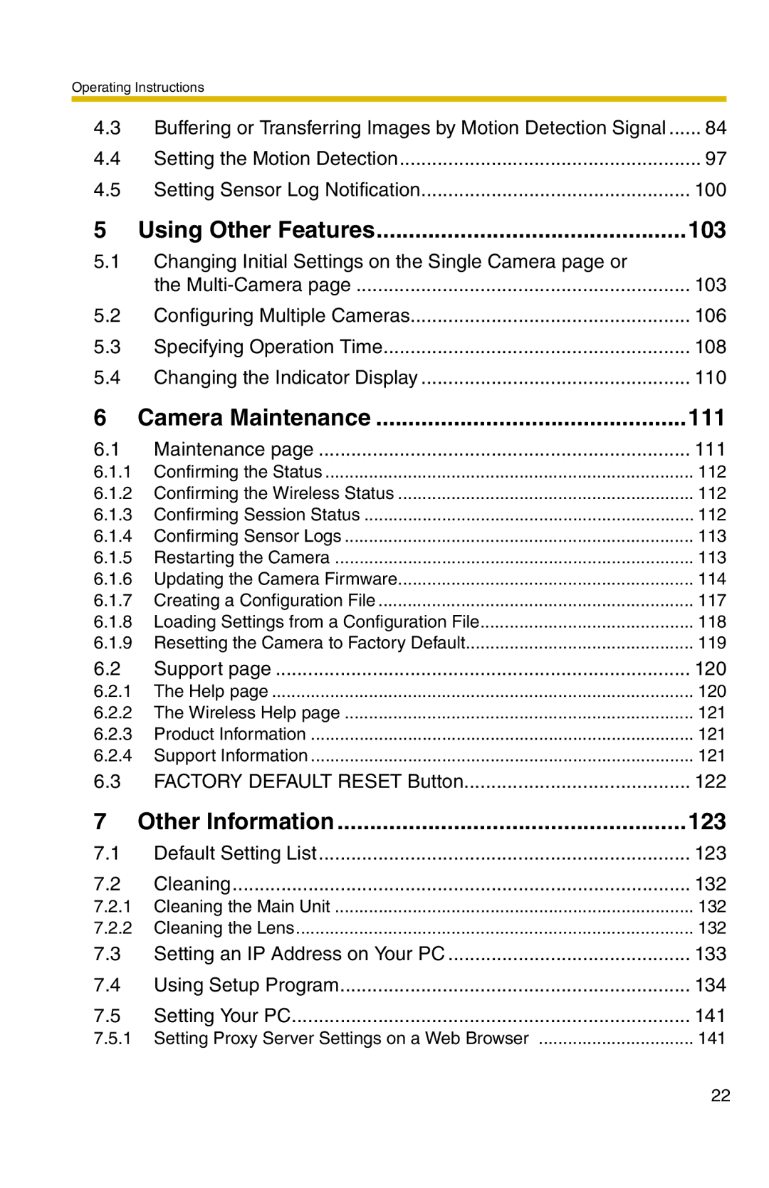 Panasonic BL-C20 operating instructions Using Other Features 103, Camera Maintenance 111, Other Information 123 