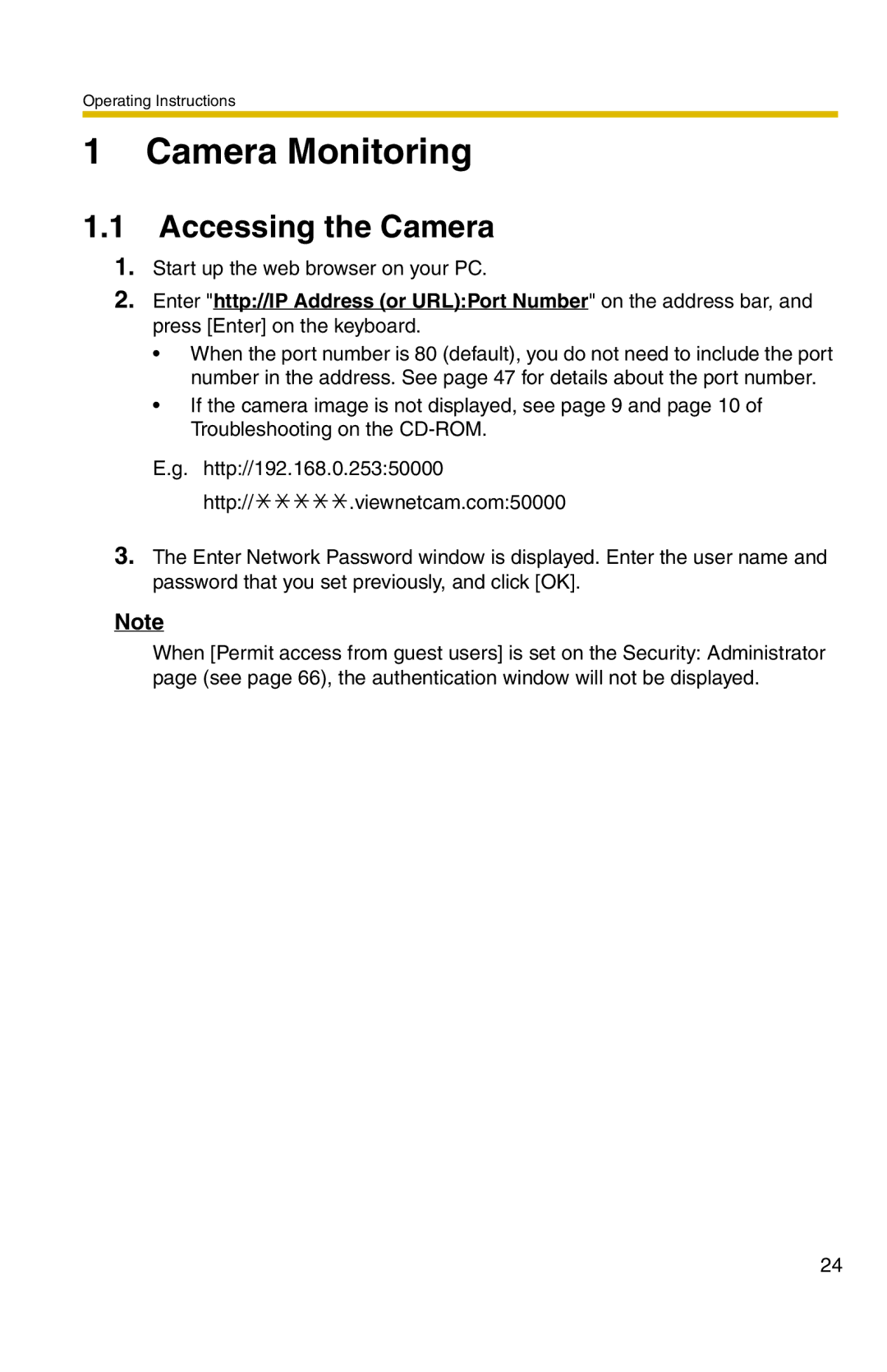 Panasonic BL-C20 operating instructions Camera Monitoring, Accessing the Camera 