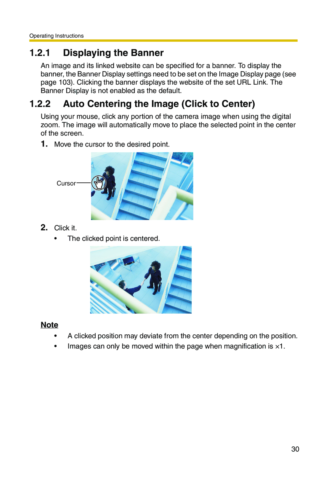 Panasonic BL-C20 operating instructions Displaying the Banner, Auto Centering the Image Click to Center 