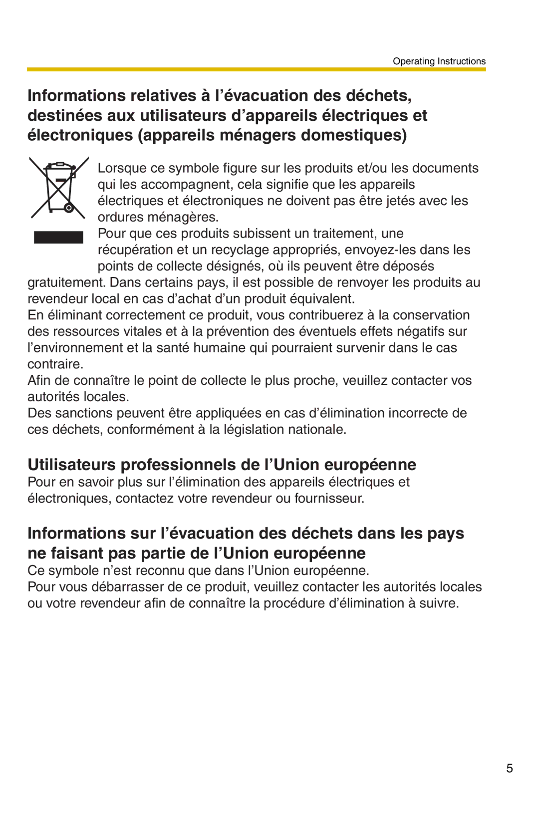 Panasonic BL-C20 operating instructions Utilisateurs professionnels de l’Union européenne 