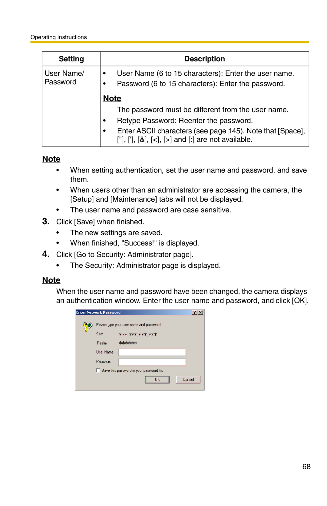 Panasonic BL-C20 operating instructions User Name User Name 6 to 15 characters Enter the user name 