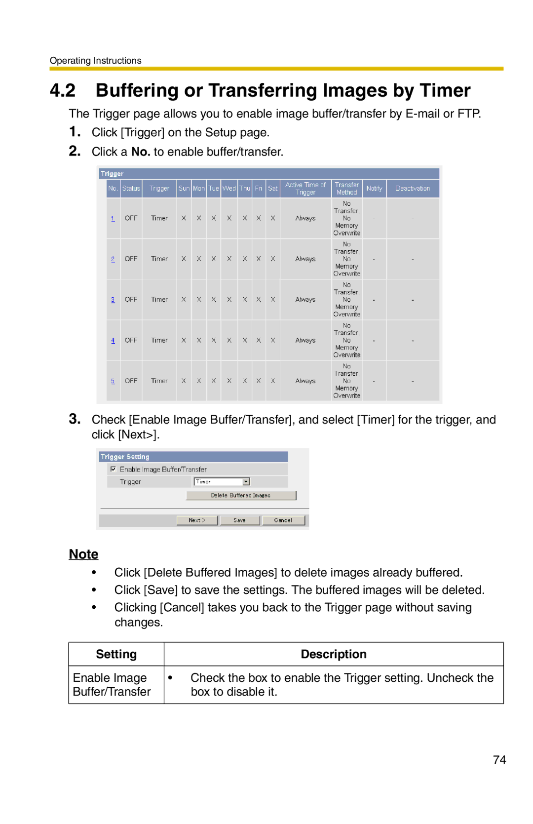 Panasonic BL-C20 operating instructions Buffering or Transferring Images by Timer 