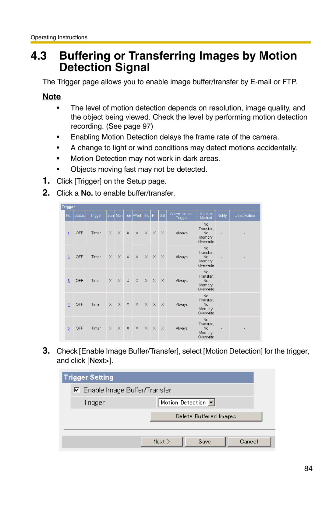 Panasonic BL-C20 operating instructions Buffering or Transferring Images by Motion Detection Signal 