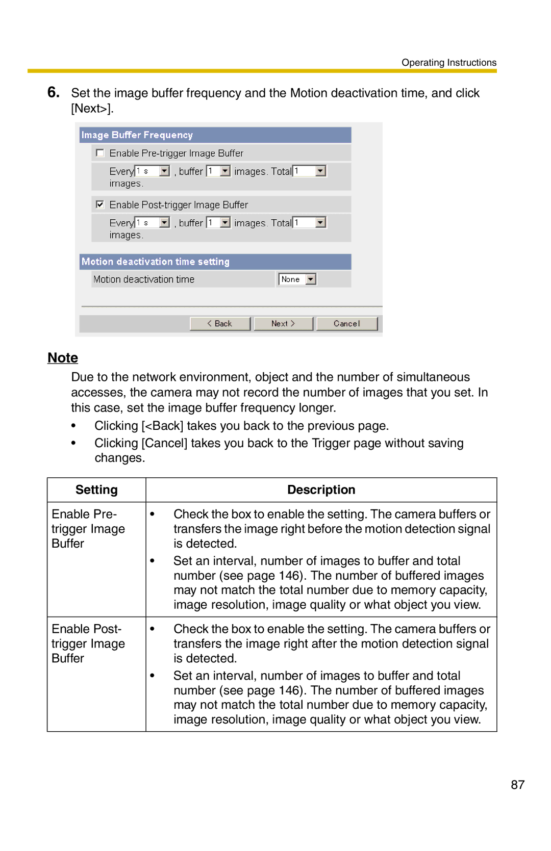 Panasonic BL-C20 operating instructions Transfers the image right before the motion detection signal 