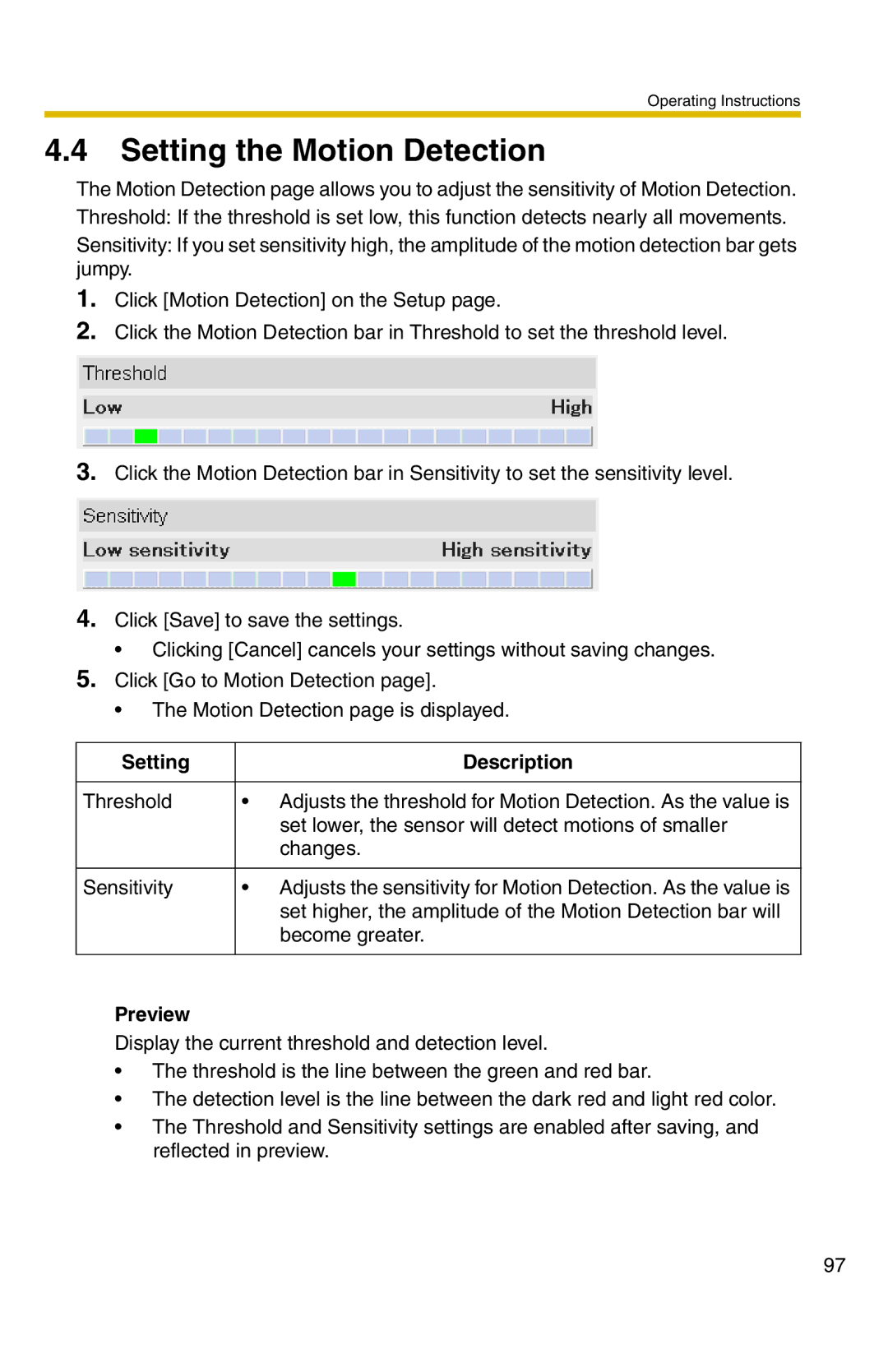 Panasonic BL-C20 operating instructions Setting the Motion Detection, Preview 