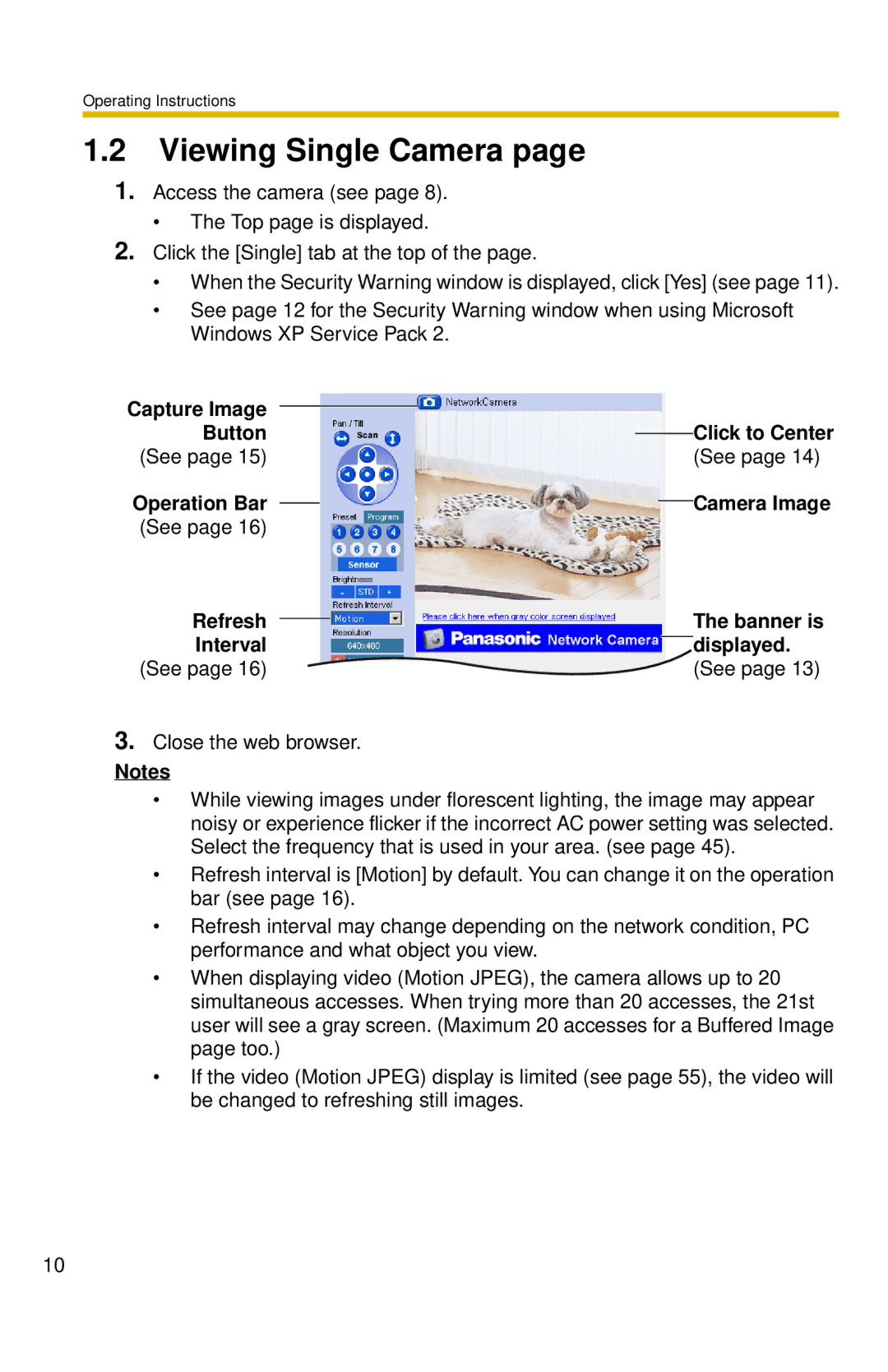 Panasonic BL-C30 Viewing Single Camera, Capture Image Click to Center Button, See, Operation Bar Camera Image 