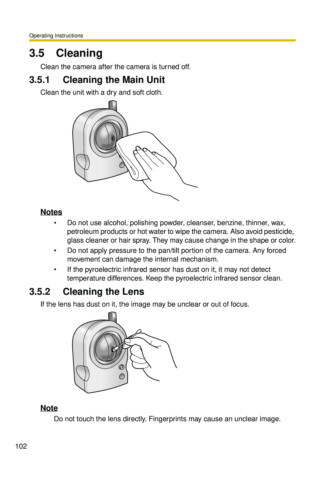 Panasonic BL-C30 Cleaning the Main Unit, Cleaning the Lens, Clean the camera after the camera is turned off 