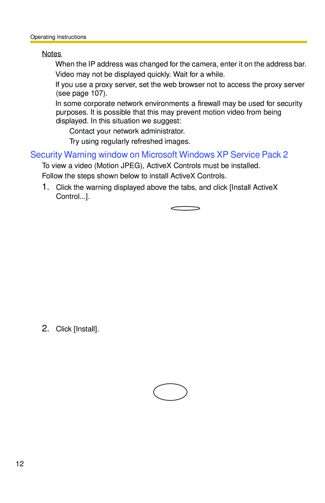 Panasonic BL-C30 operating instructions Security Warning window on Microsoft Windows XP Service Pack 