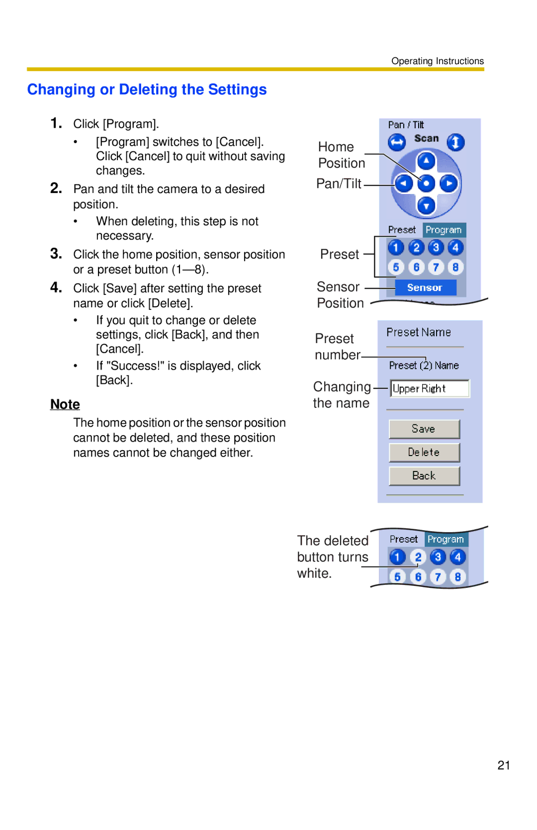 Panasonic BL-C30 operating instructions Changing or Deleting the Settings 