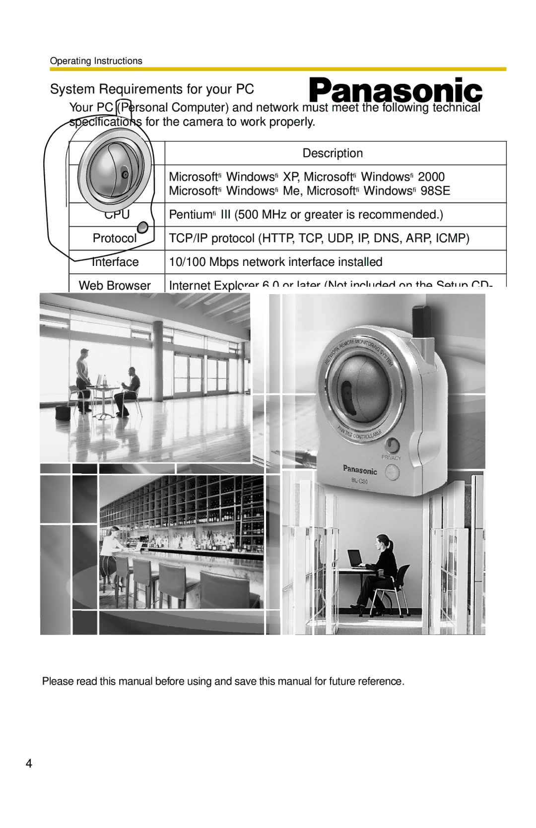 Panasonic BL-C30 operating instructions Description, Operating, System, Protocol 