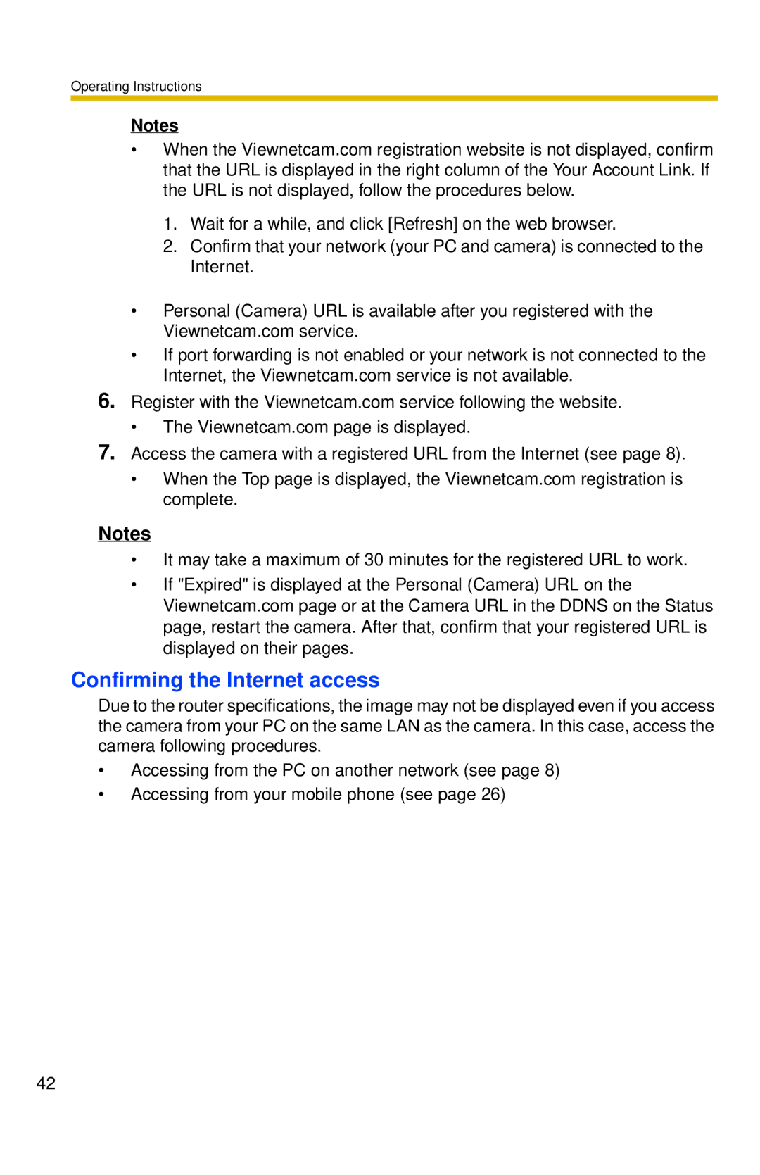 Panasonic BL-C30 operating instructions Confirming the Internet access 