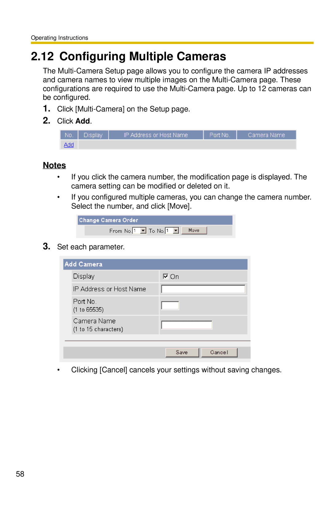 Panasonic BL-C30 operating instructions Configuring Multiple Cameras 