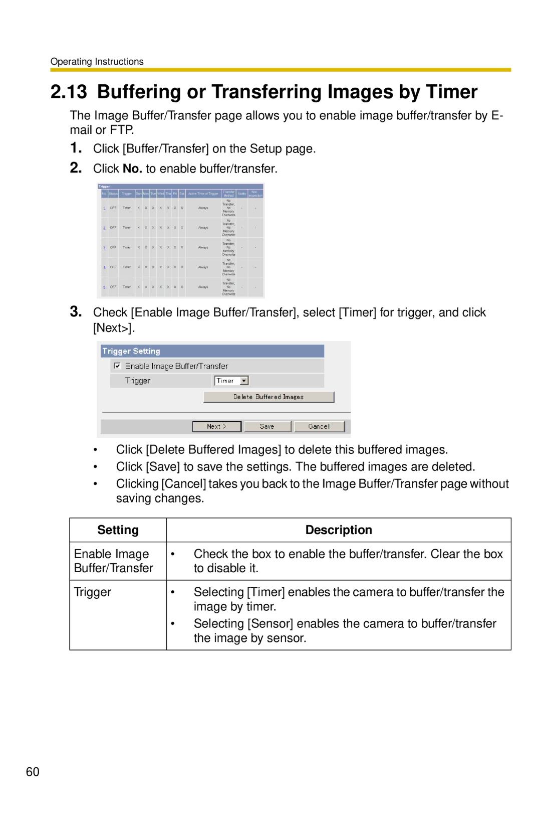 Panasonic BL-C30 operating instructions Buffering or Transferring Images by Timer 