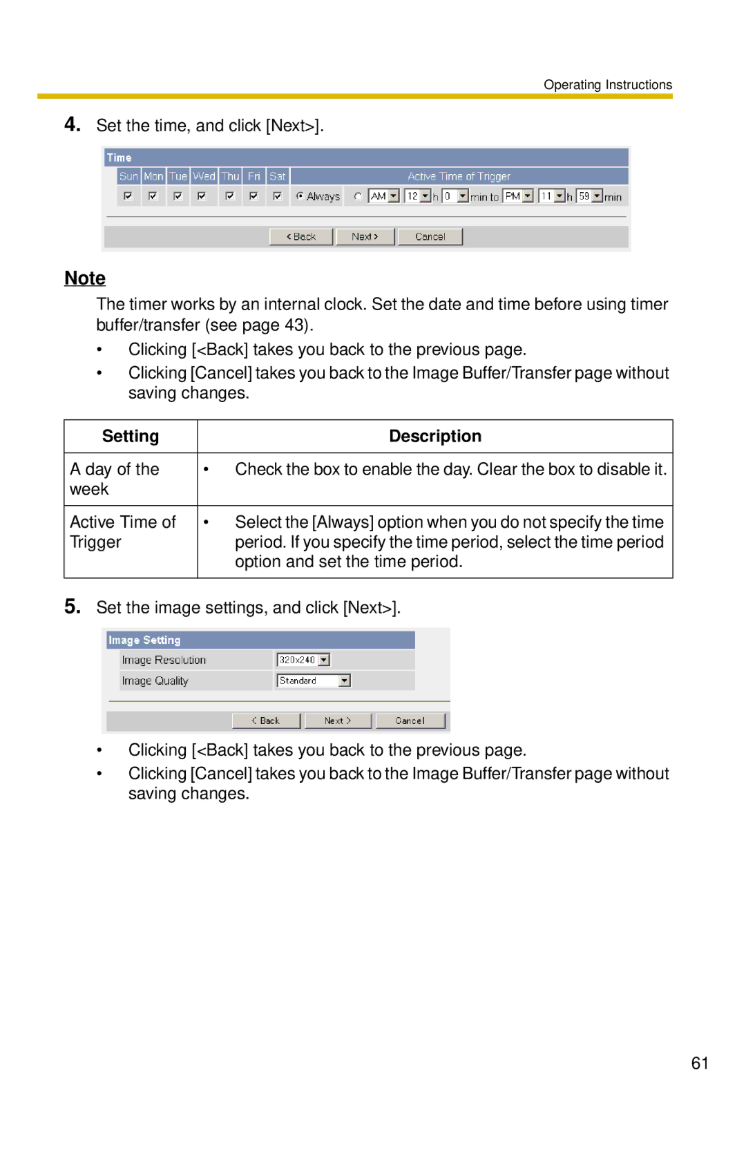 Panasonic BL-C30 operating instructions Option and set the time period 