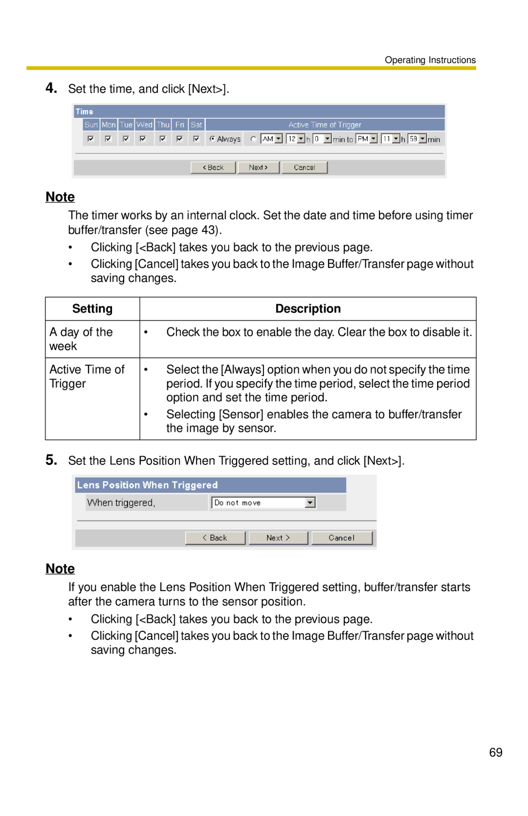 Panasonic BL-C30 operating instructions Option and set the time period 