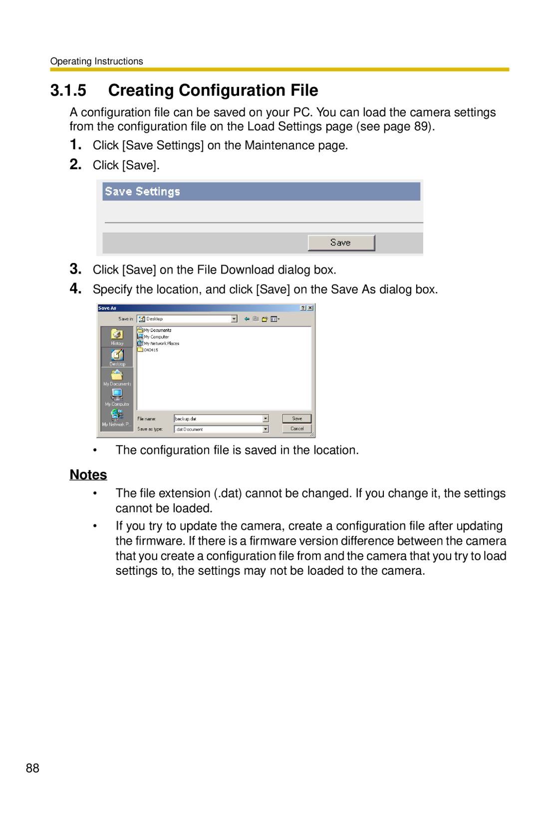 Panasonic BL-C30 operating instructions Creating Configuration File 