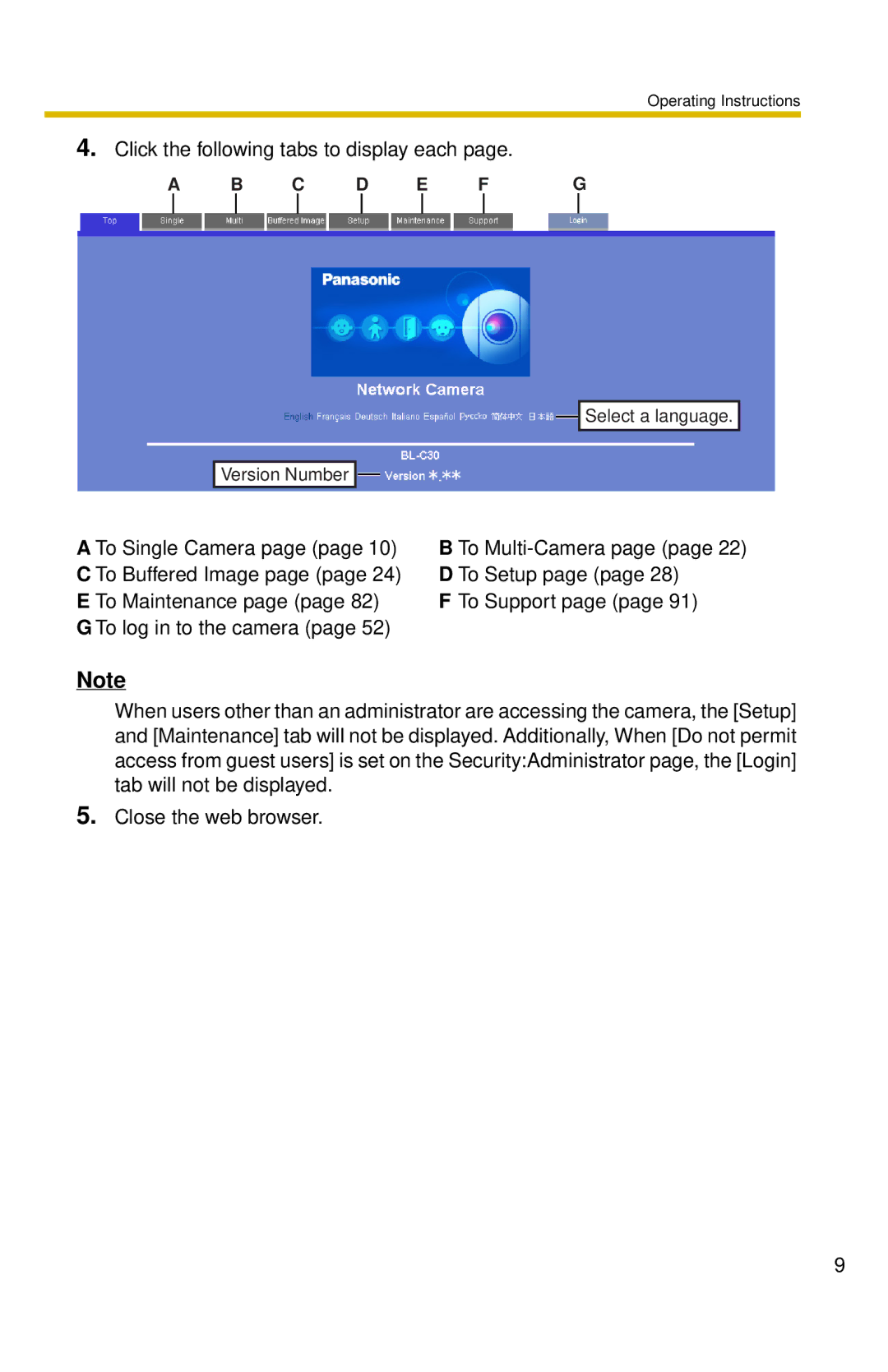 Panasonic BL-C30 operating instructions Click the following tabs to display each, C D E F 