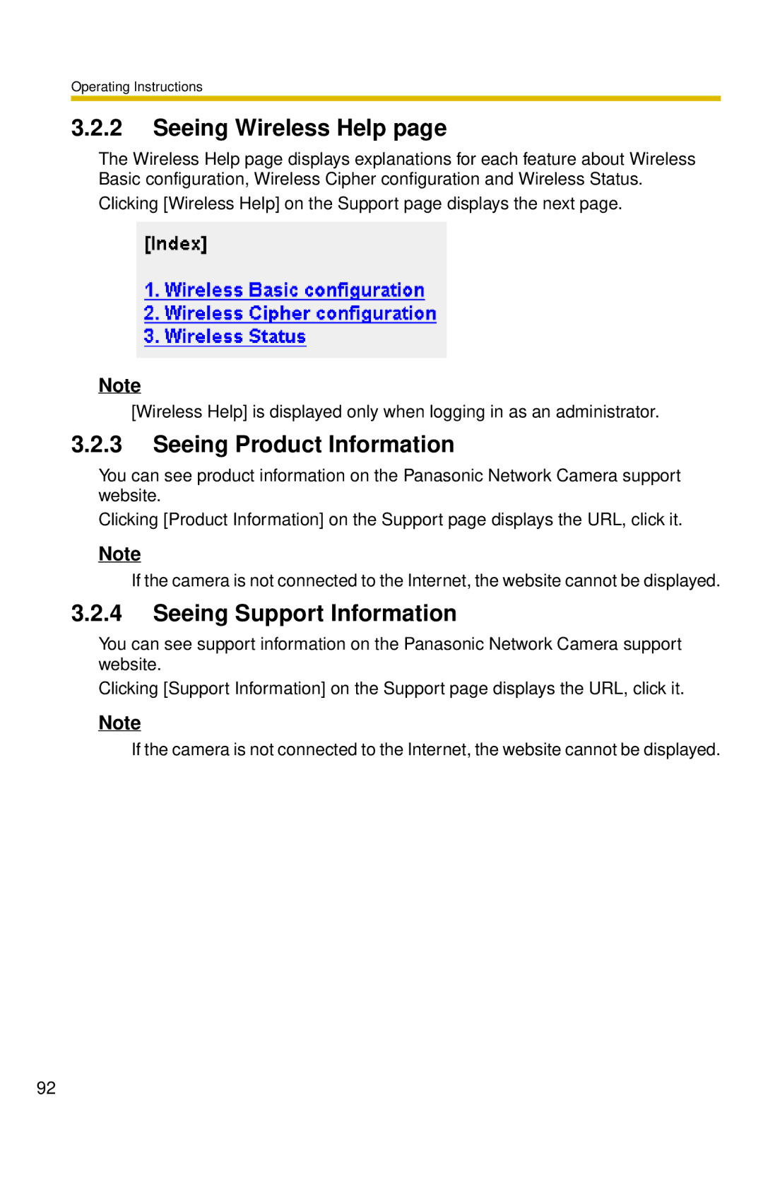 Panasonic BL-C30 operating instructions Seeing Wireless Help, Seeing Product Information, Seeing Support Information 