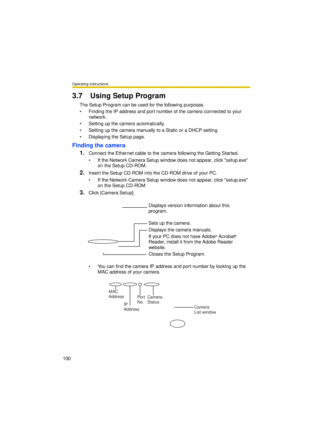 Panasonic BL-C30A operating instructions Using Setup Program, Finding the camera 