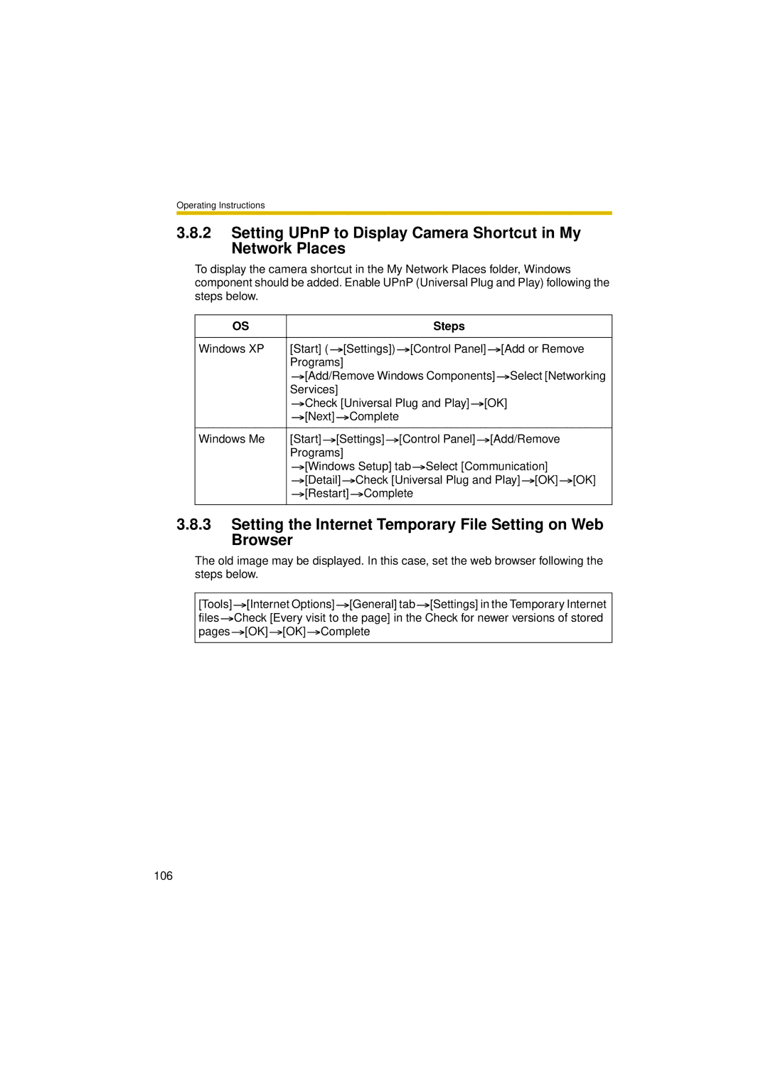 Panasonic BL-C30A operating instructions Setting UPnP to Display Camera Shortcut in My Network Places 