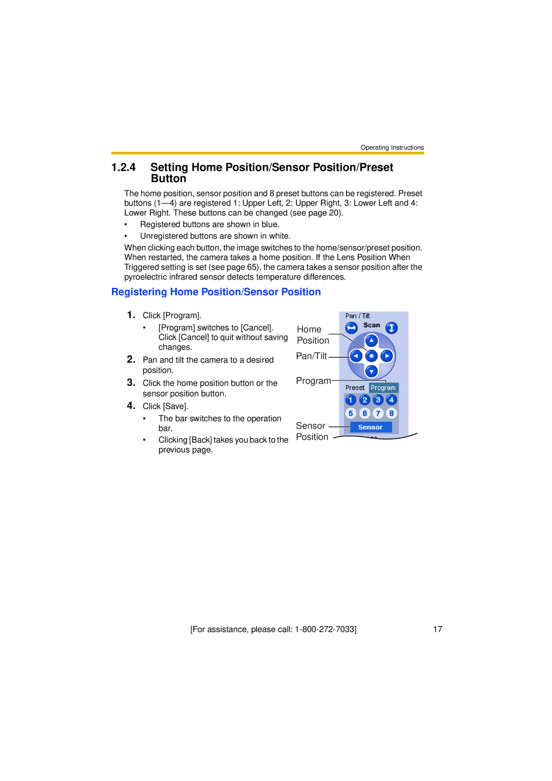 Panasonic BL-C30A Setting Home Position/Sensor Position/Preset Button, Registering Home Position/Sensor Position 