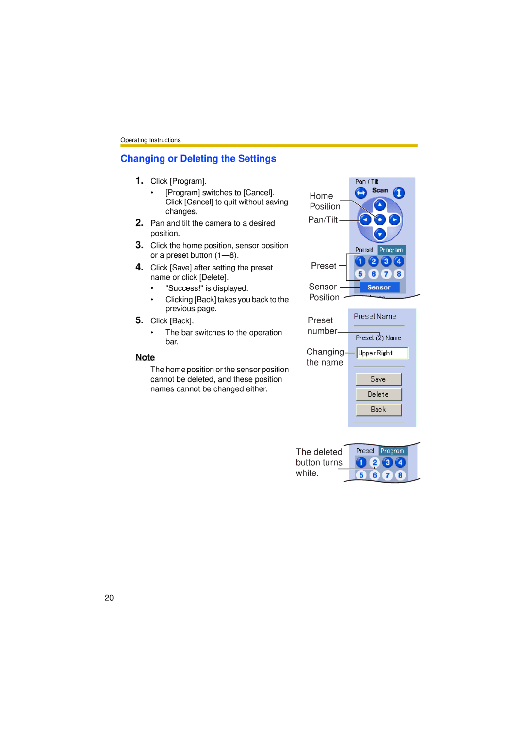 Panasonic BL-C30A operating instructions Changing or Deleting the Settings 