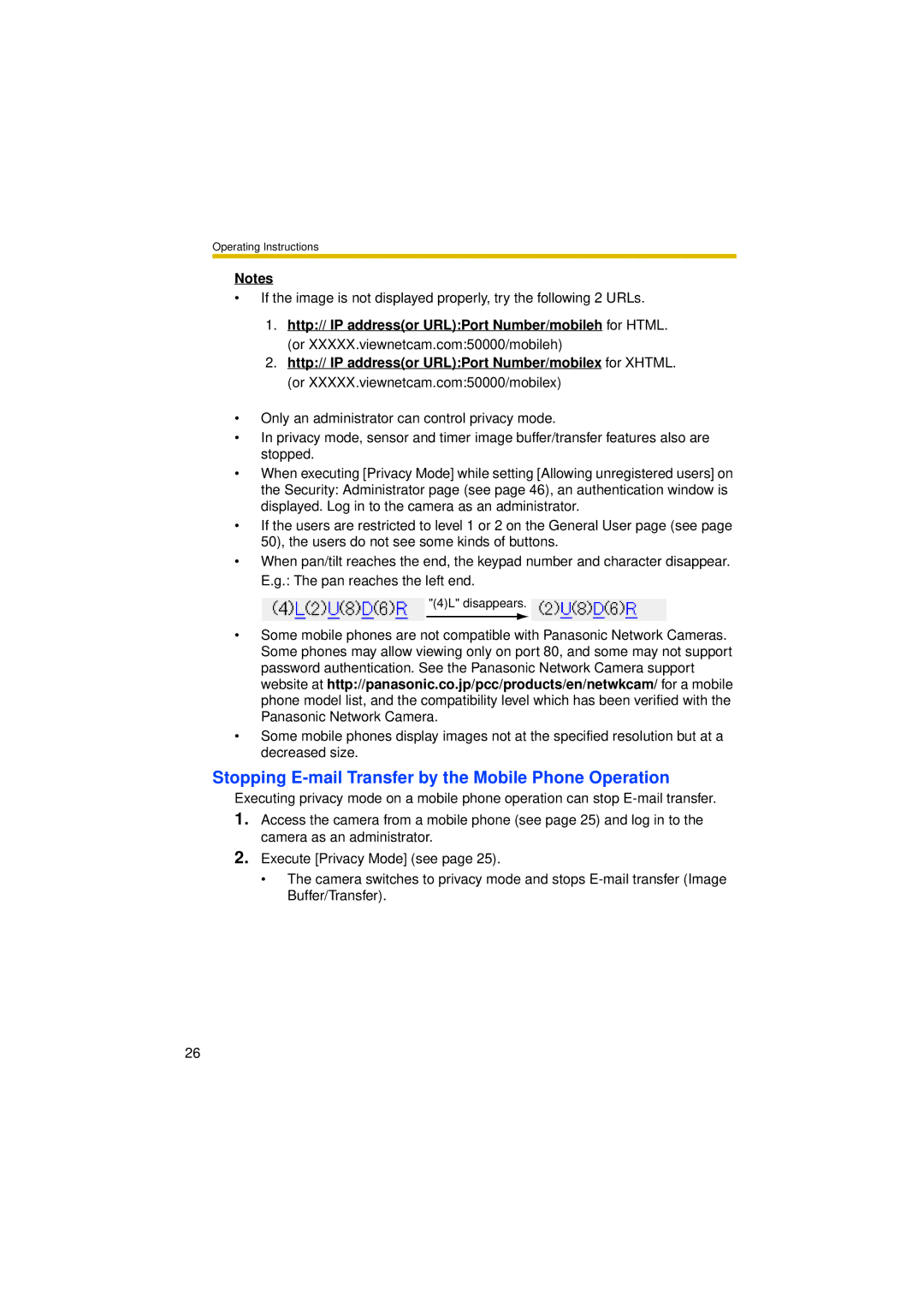 Panasonic BL-C30A operating instructions Stopping E-mail Transfer by the Mobile Phone Operation 