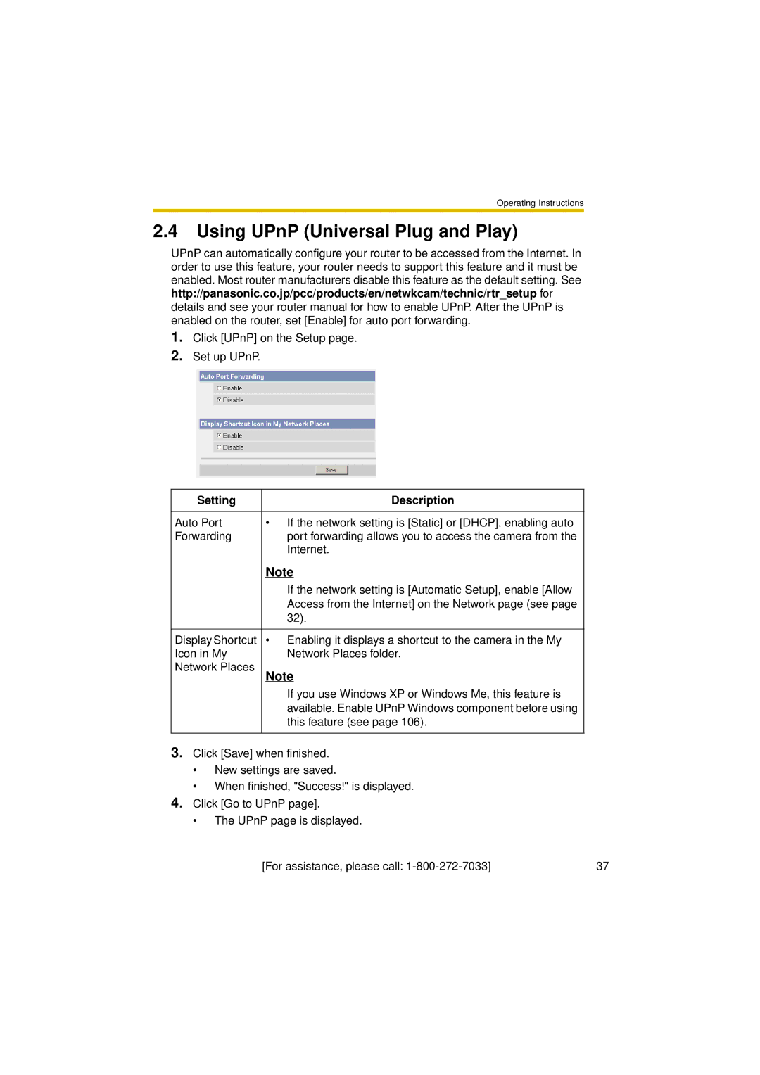 Panasonic BL-C30A operating instructions Using UPnP Universal Plug and Play 