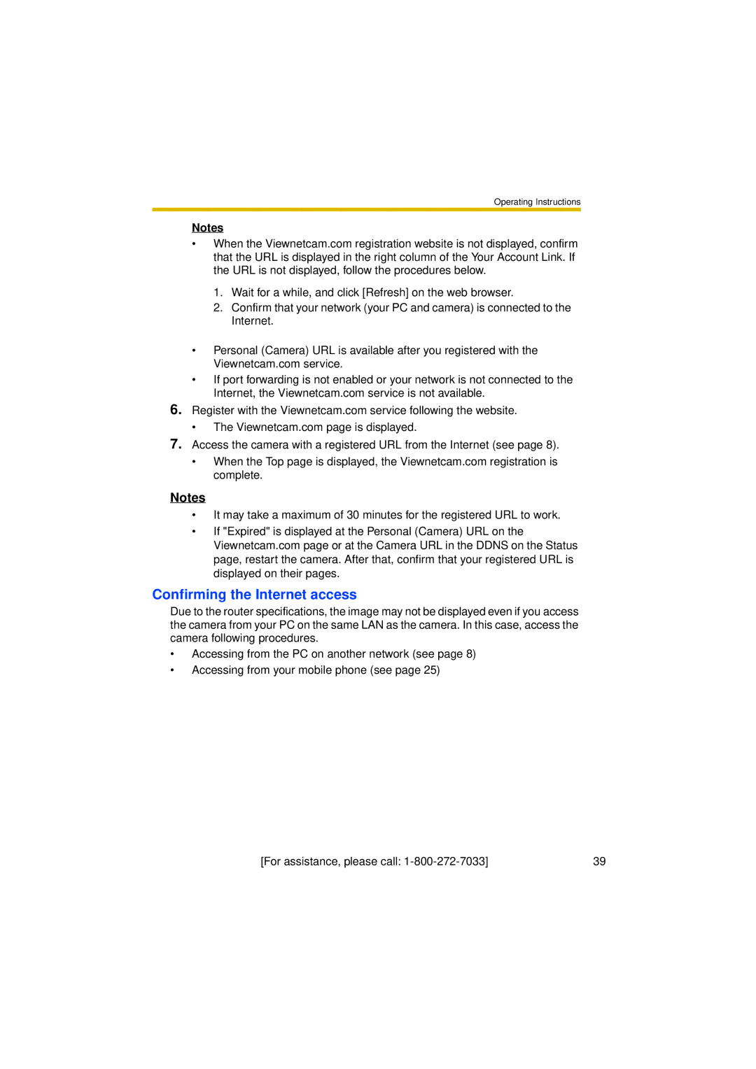 Panasonic BL-C30A operating instructions Confirming the Internet access 