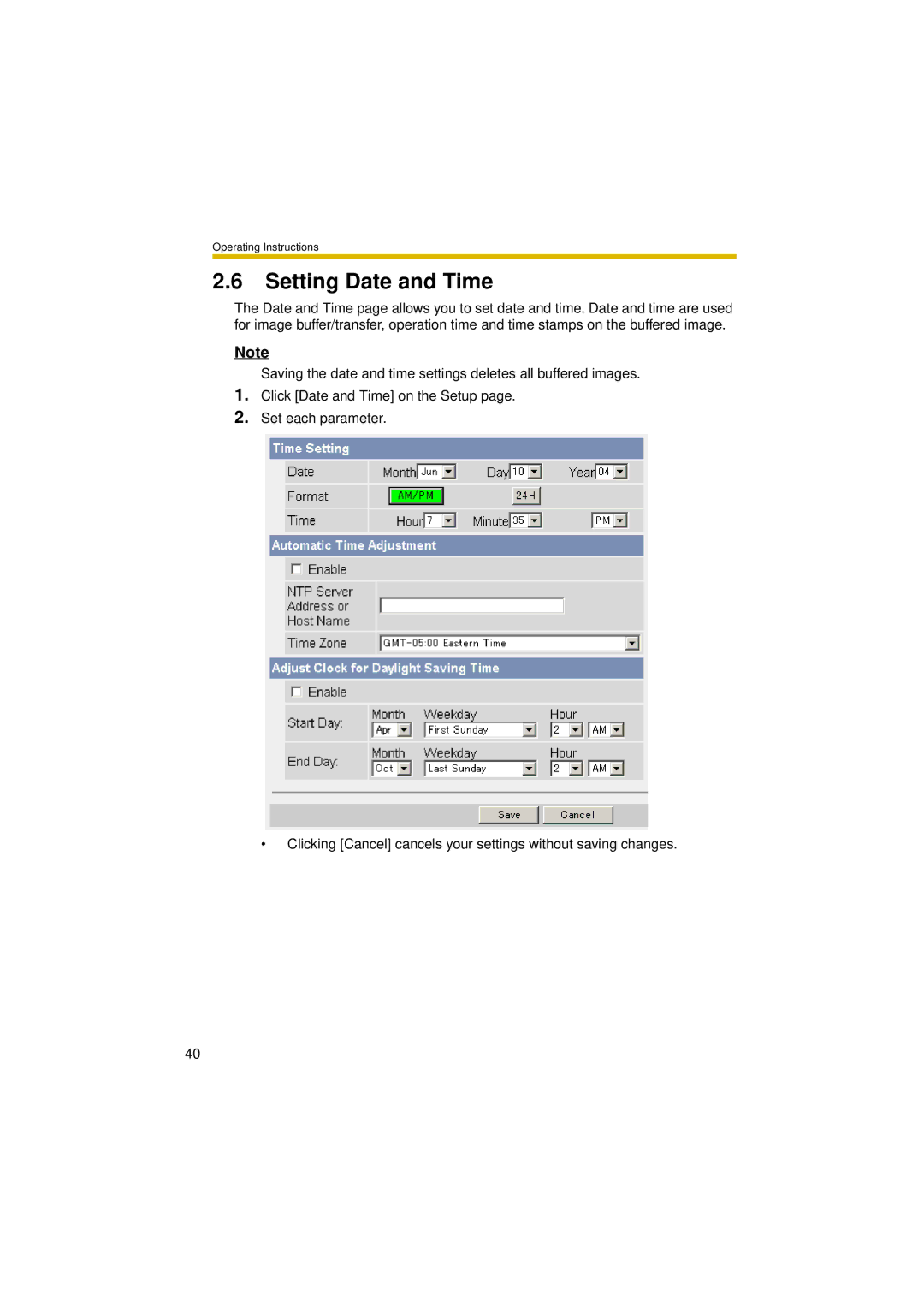 Panasonic BL-C30A operating instructions Setting Date and Time 