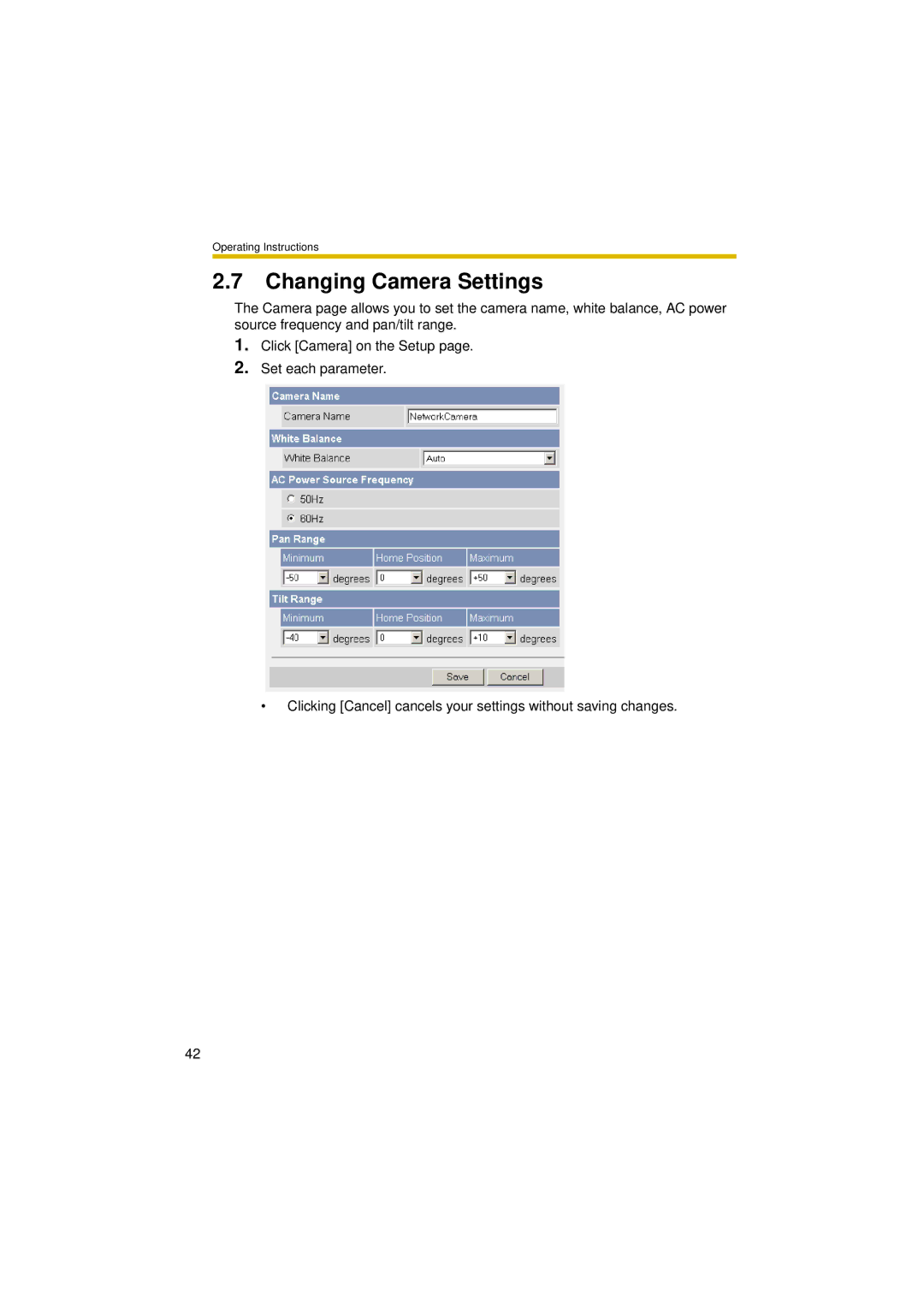 Panasonic BL-C30A operating instructions Changing Camera Settings 