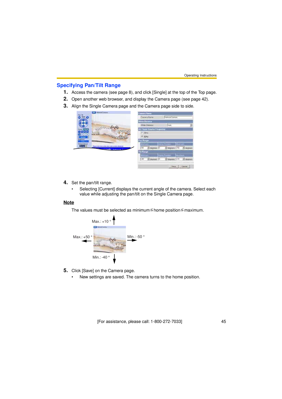 Panasonic BL-C30A operating instructions Specifying Pan/Tilt Range 