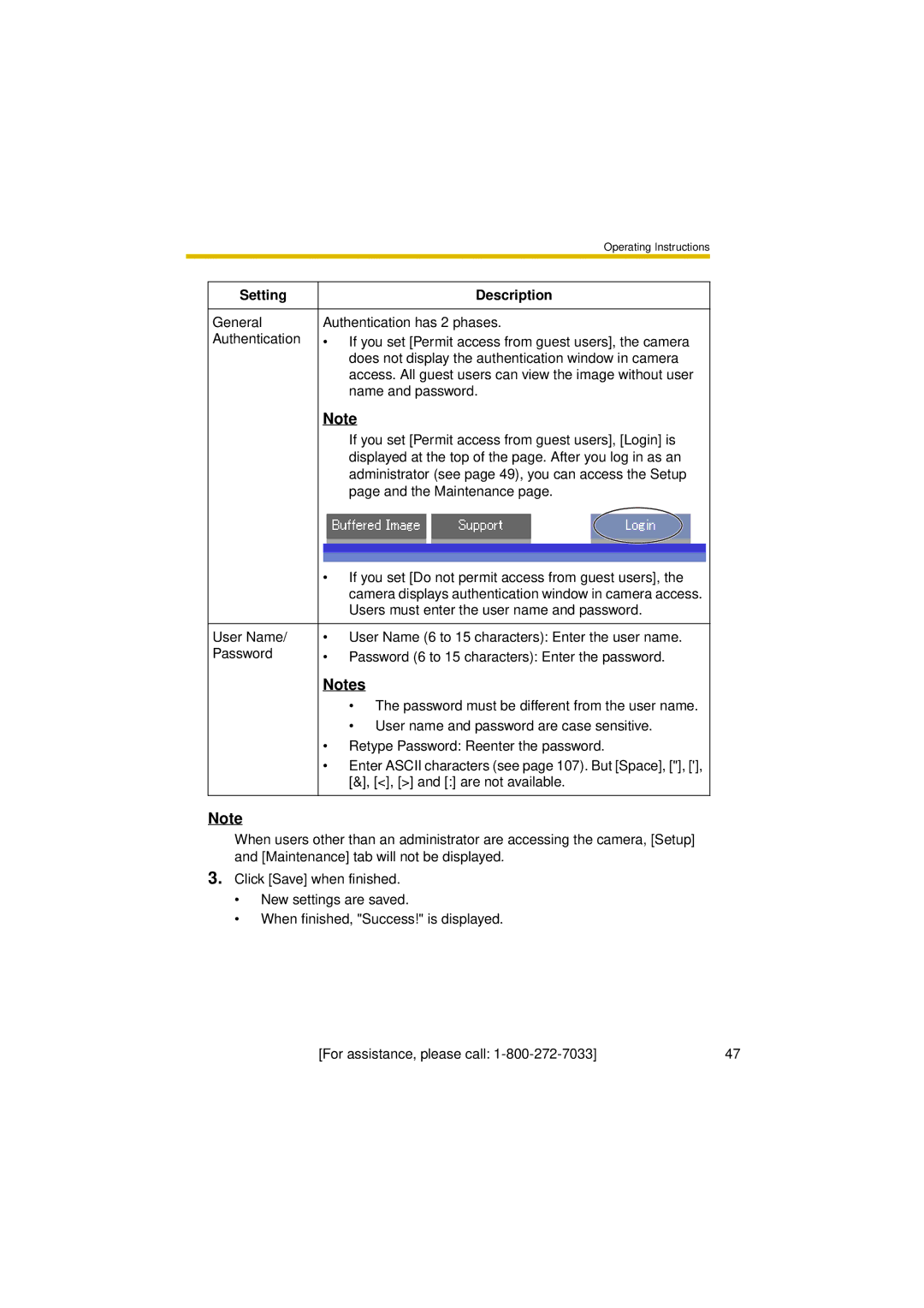 Panasonic BL-C30A operating instructions Users must enter the user name and password 