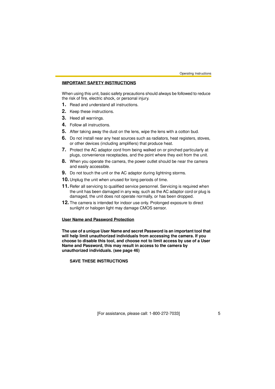 Panasonic BL-C30A operating instructions Important Safety Instructions 