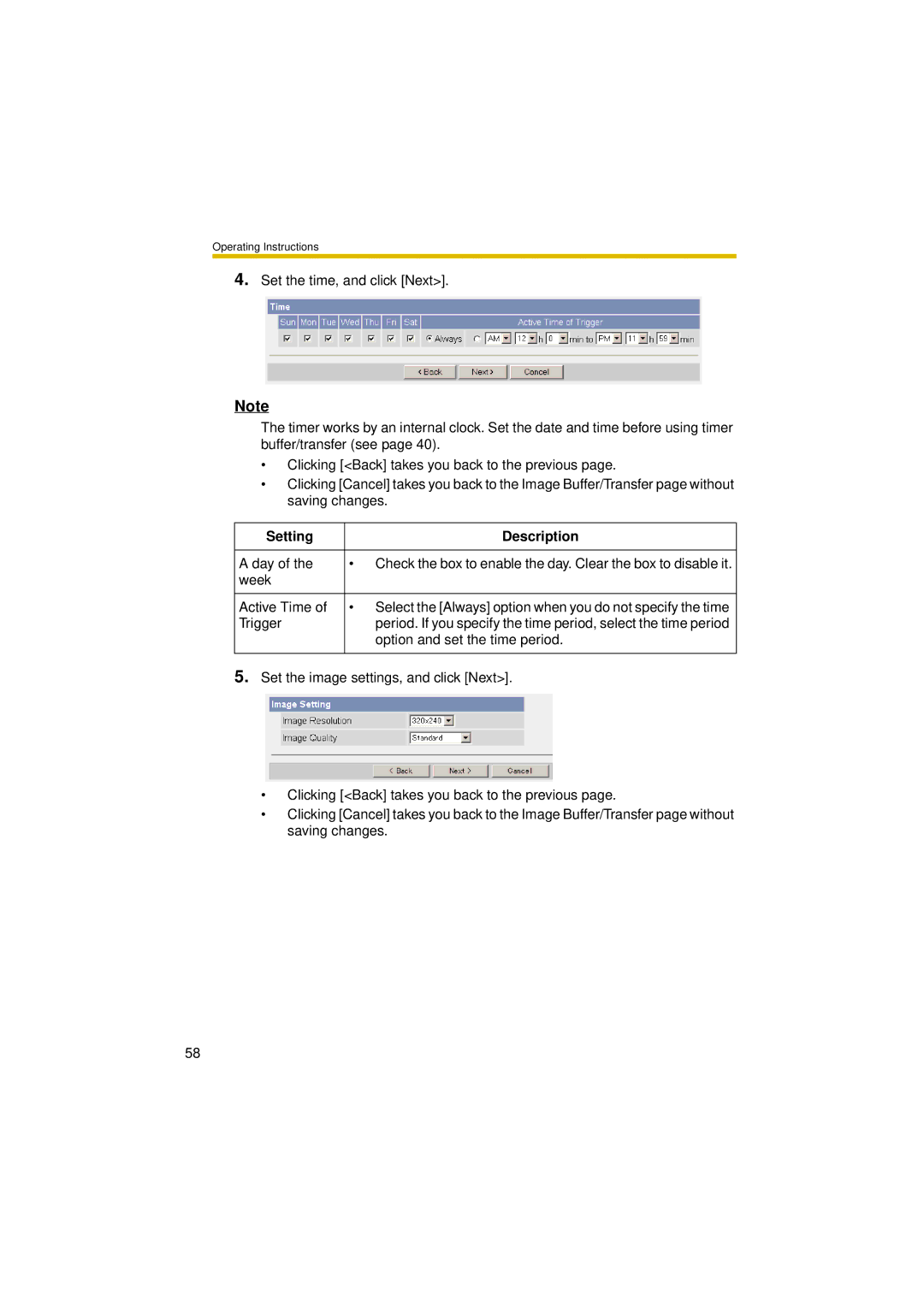 Panasonic BL-C30A operating instructions Option and set the time period 