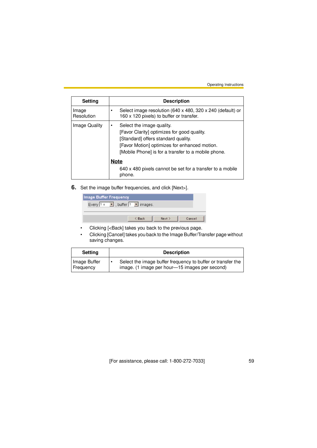 Panasonic BL-C30A operating instructions Setting Description 