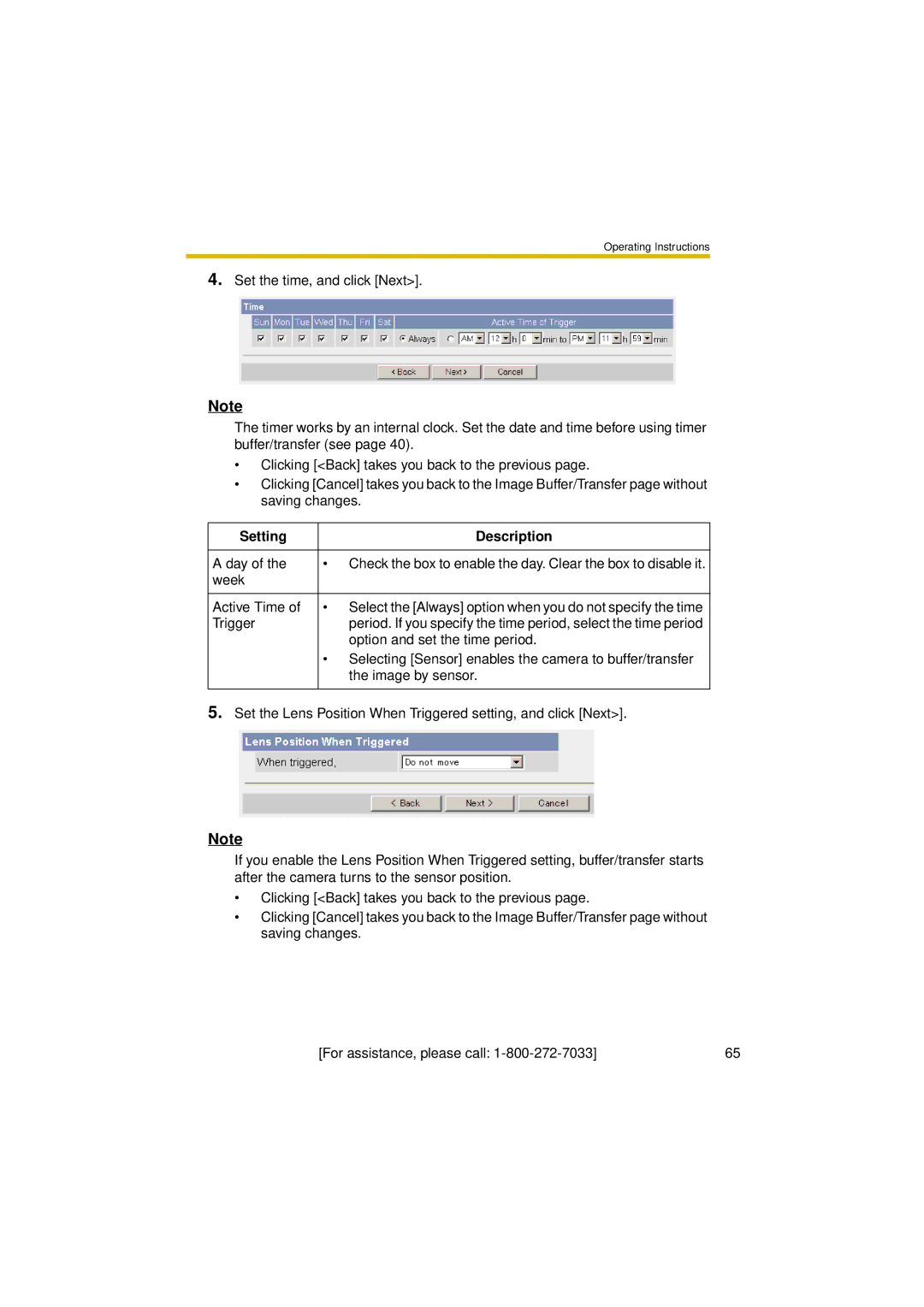 Panasonic BL-C30A operating instructions Option and set the time period 