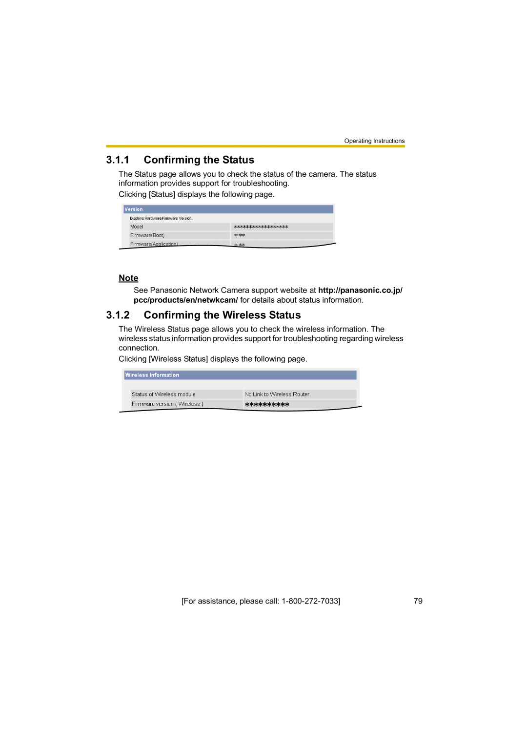 Panasonic BL-C30A operating instructions Confirming the Status 