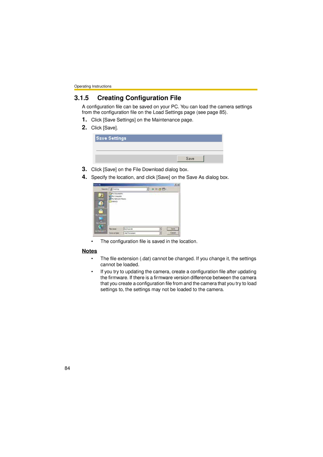 Panasonic BL-C30A operating instructions Creating Configuration File 