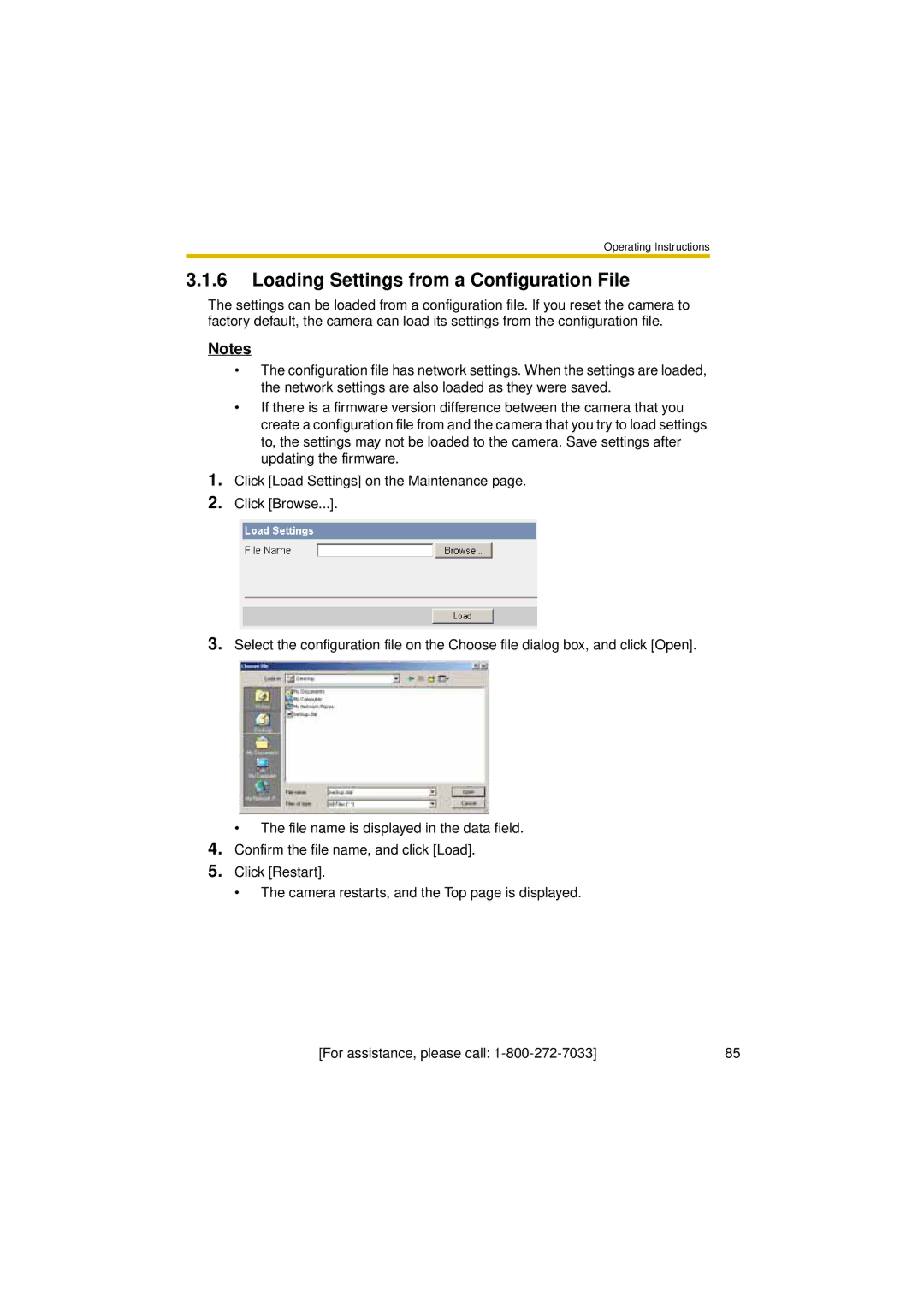 Panasonic BL-C30A operating instructions Loading Settings from a Configuration File 