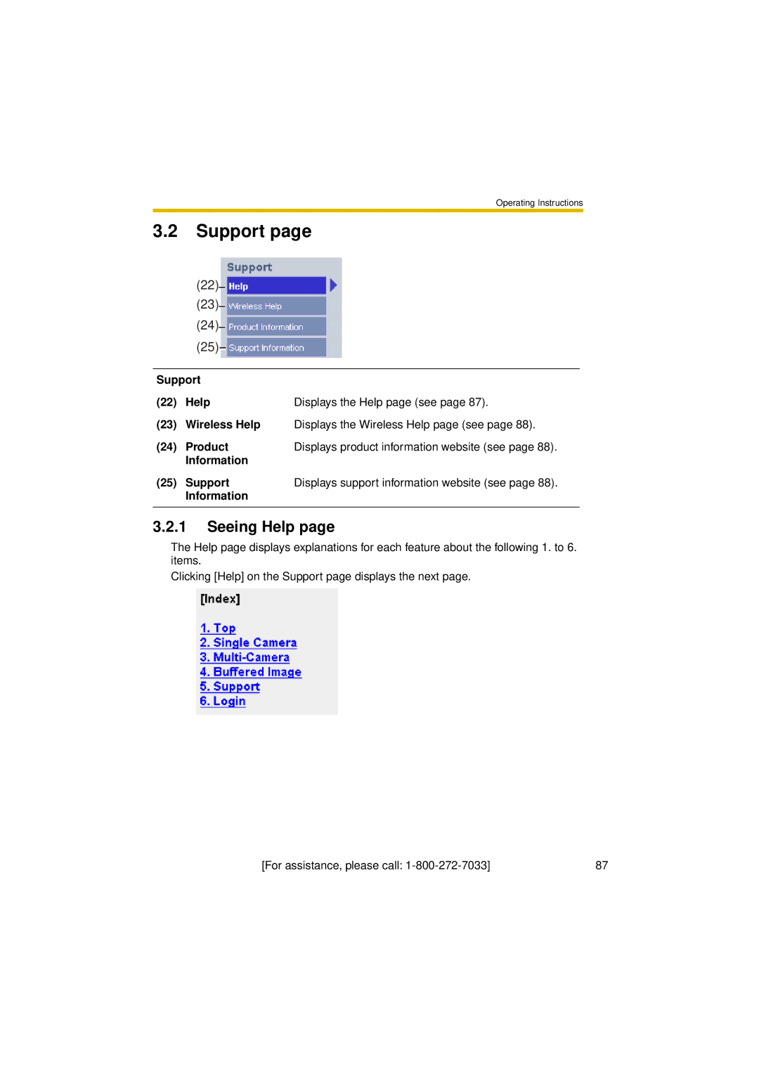 Panasonic BL-C30A operating instructions Seeing Help, Support Help 