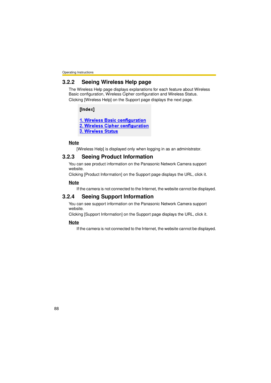 Panasonic BL-C30A operating instructions Seeing Wireless Help, Seeing Product Information, Seeing Support Information 