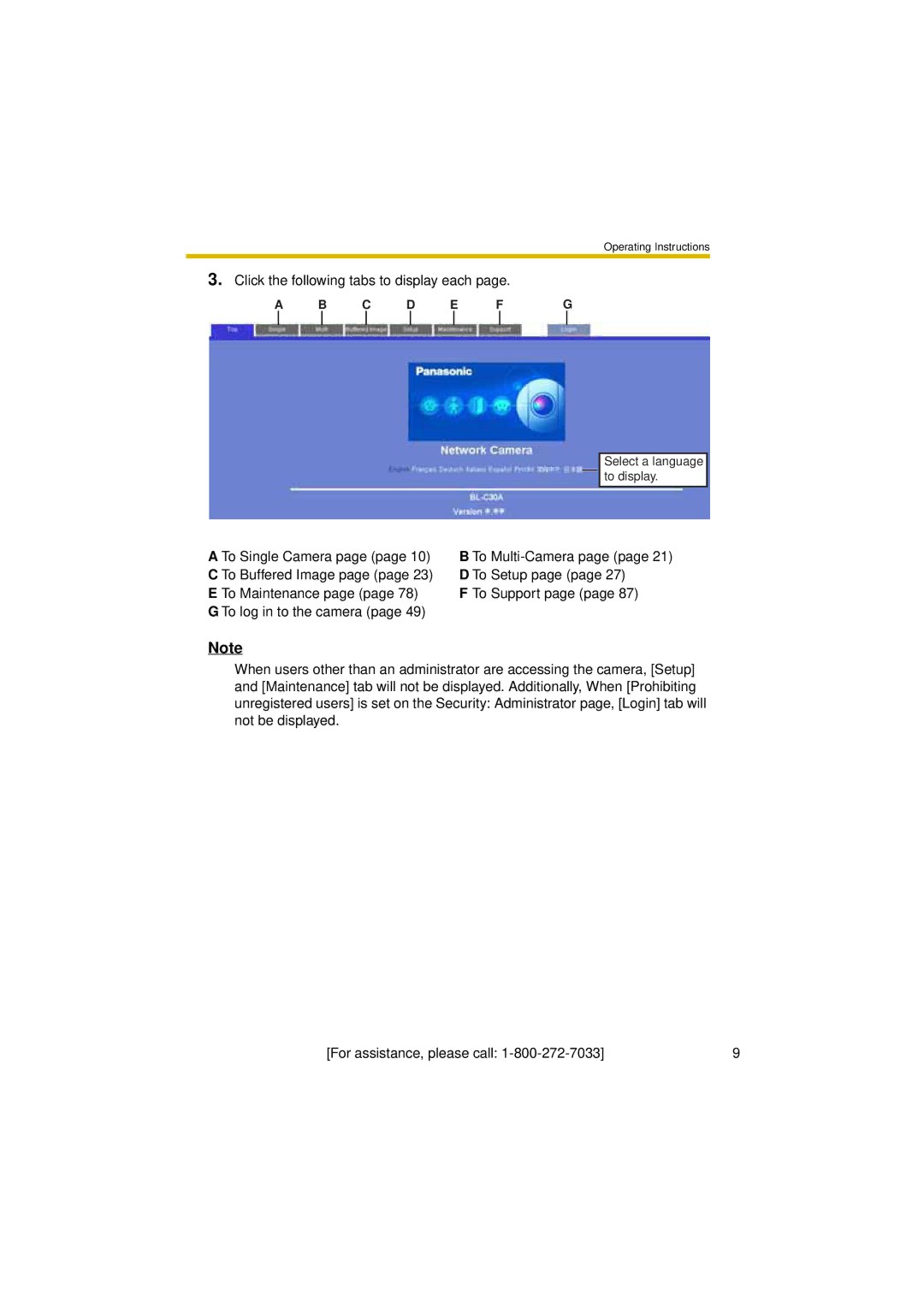 Panasonic BL-C30A operating instructions Click the following tabs to display each 