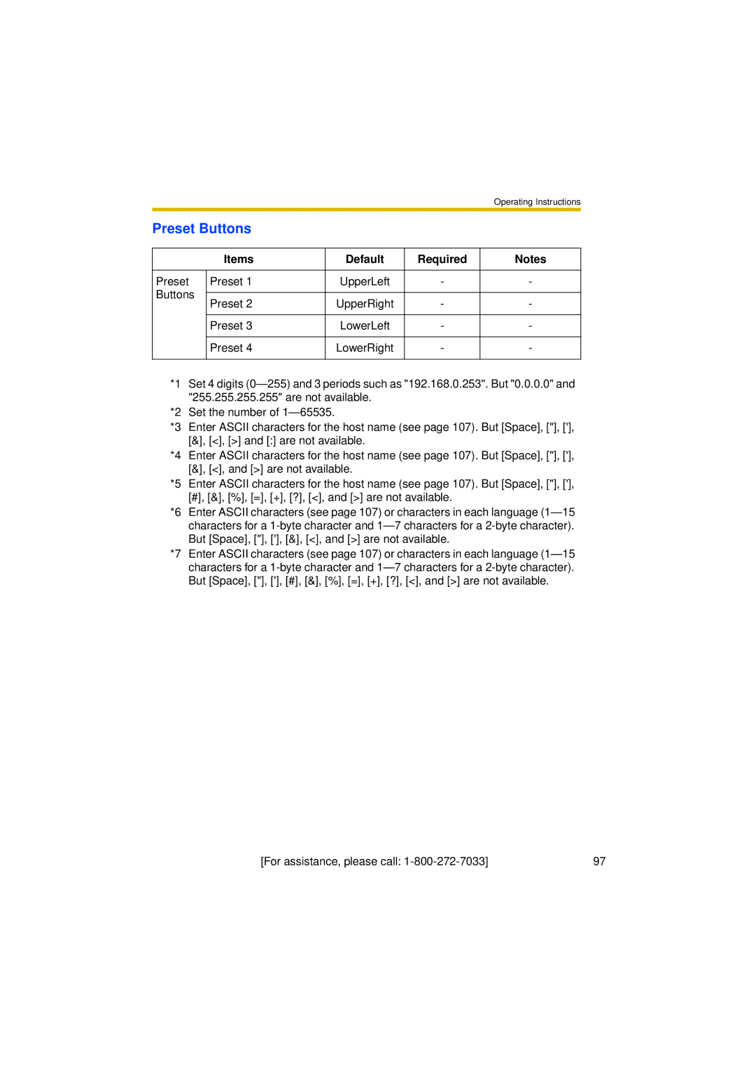 Panasonic BL-C30A operating instructions Preset Buttons 