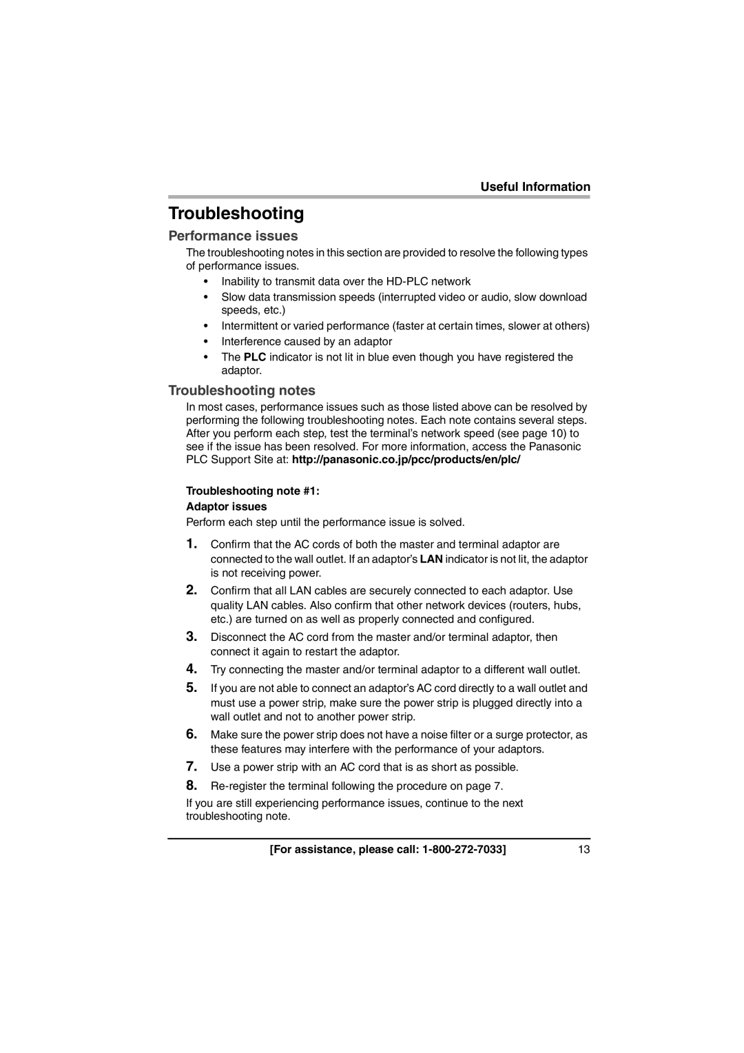 Panasonic BL-PA100A Performance issues, Troubleshooting notes, Troubleshooting note #1 Adaptor issues 