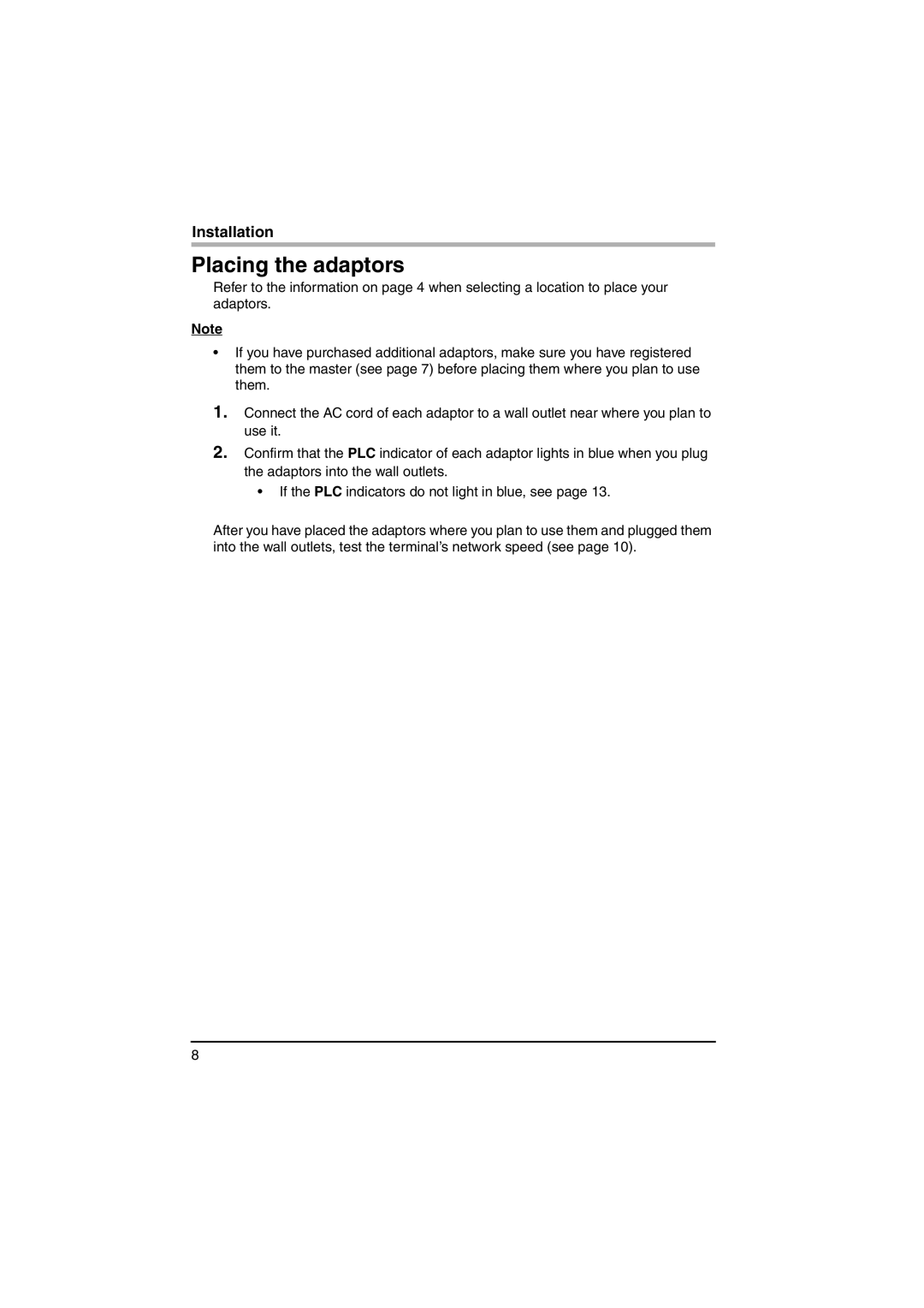 Panasonic BL-PA100A important safety instructions Placing the adaptors 