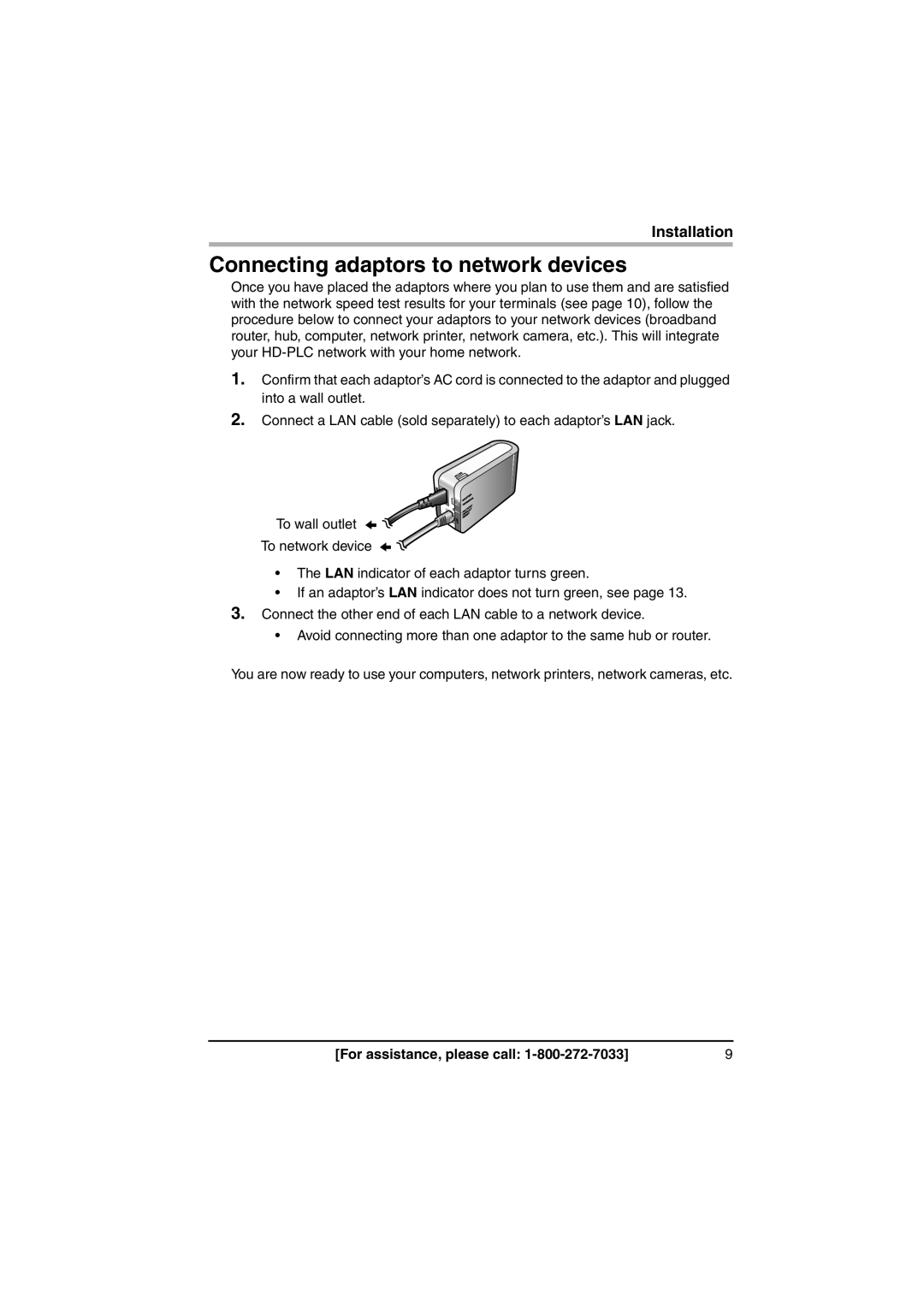 Panasonic BL-PA100A important safety instructions Connecting adaptors to network devices 